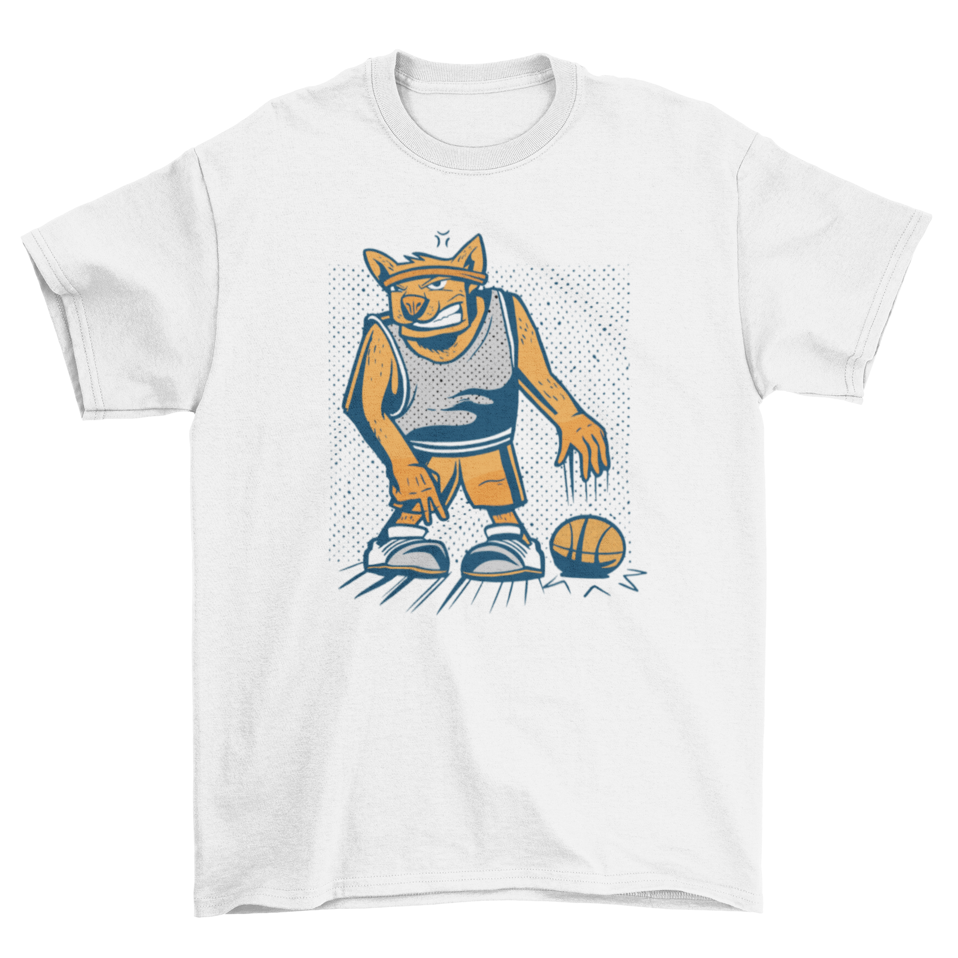 A playful t-shirt featuring a smirking dog dribbling a basketball, perfect for dog lovers and sports fans.