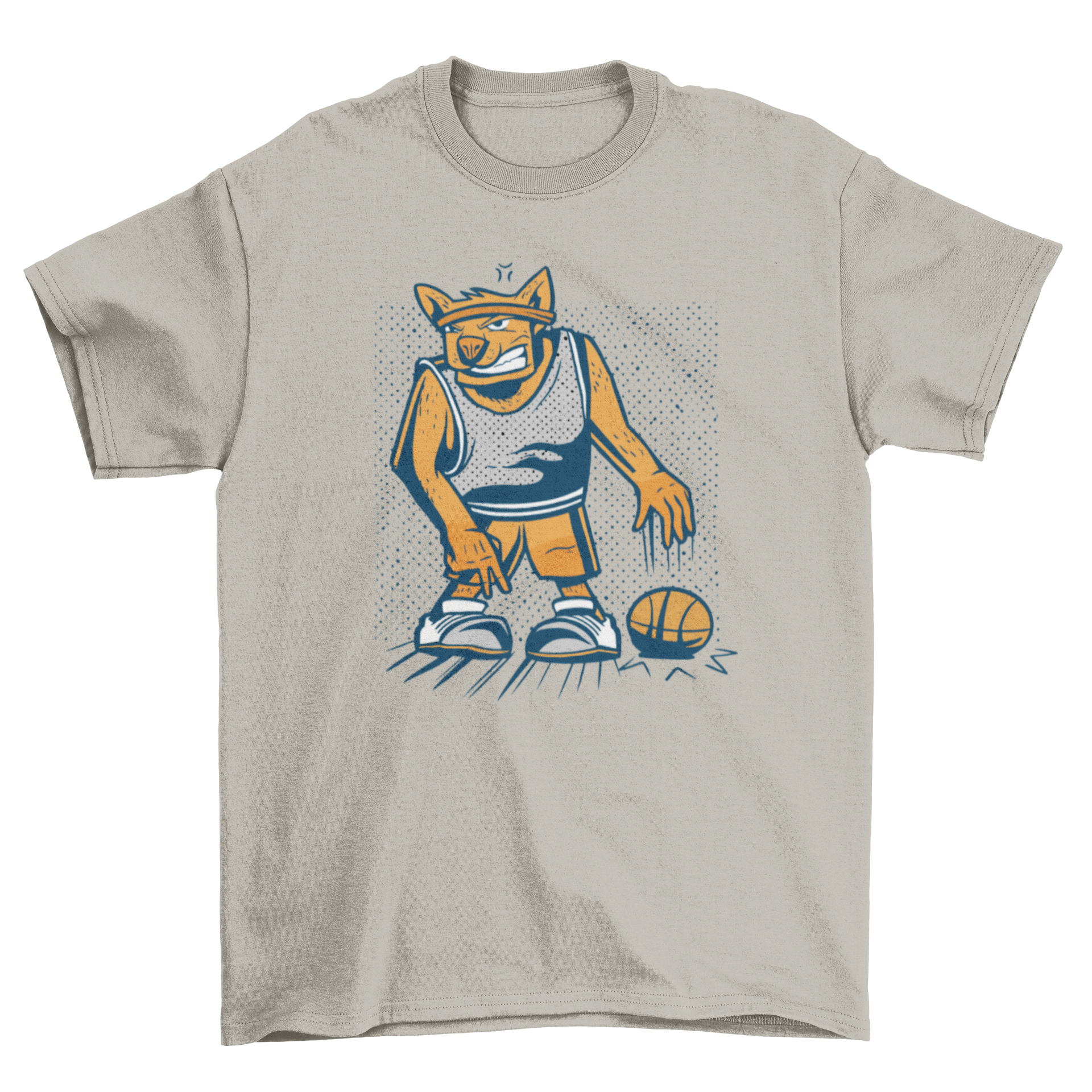 A playful t-shirt featuring a smirking dog dribbling a basketball, perfect for dog lovers and sports fans.