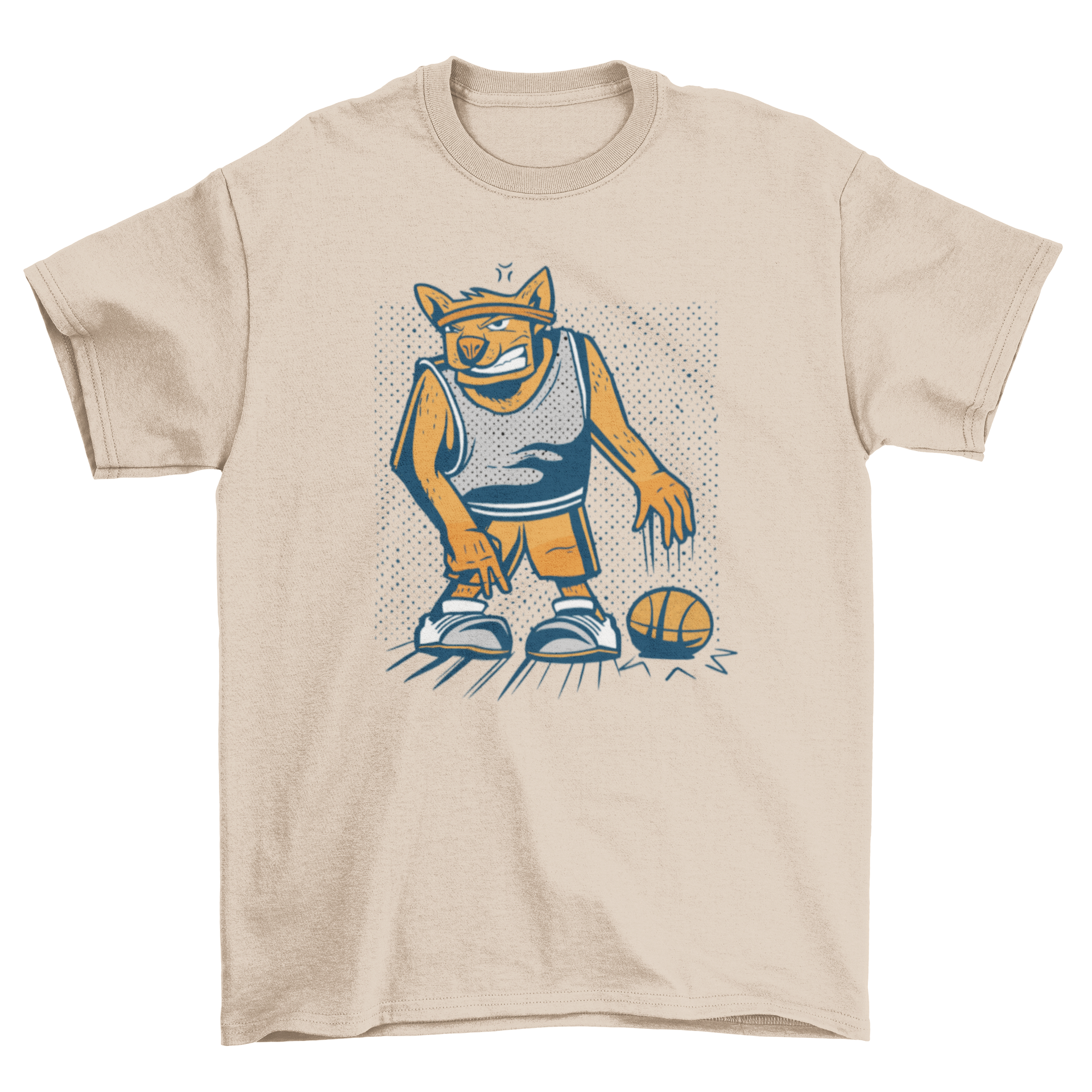 A playful t-shirt featuring a smirking dog dribbling a basketball, perfect for dog lovers and sports fans.