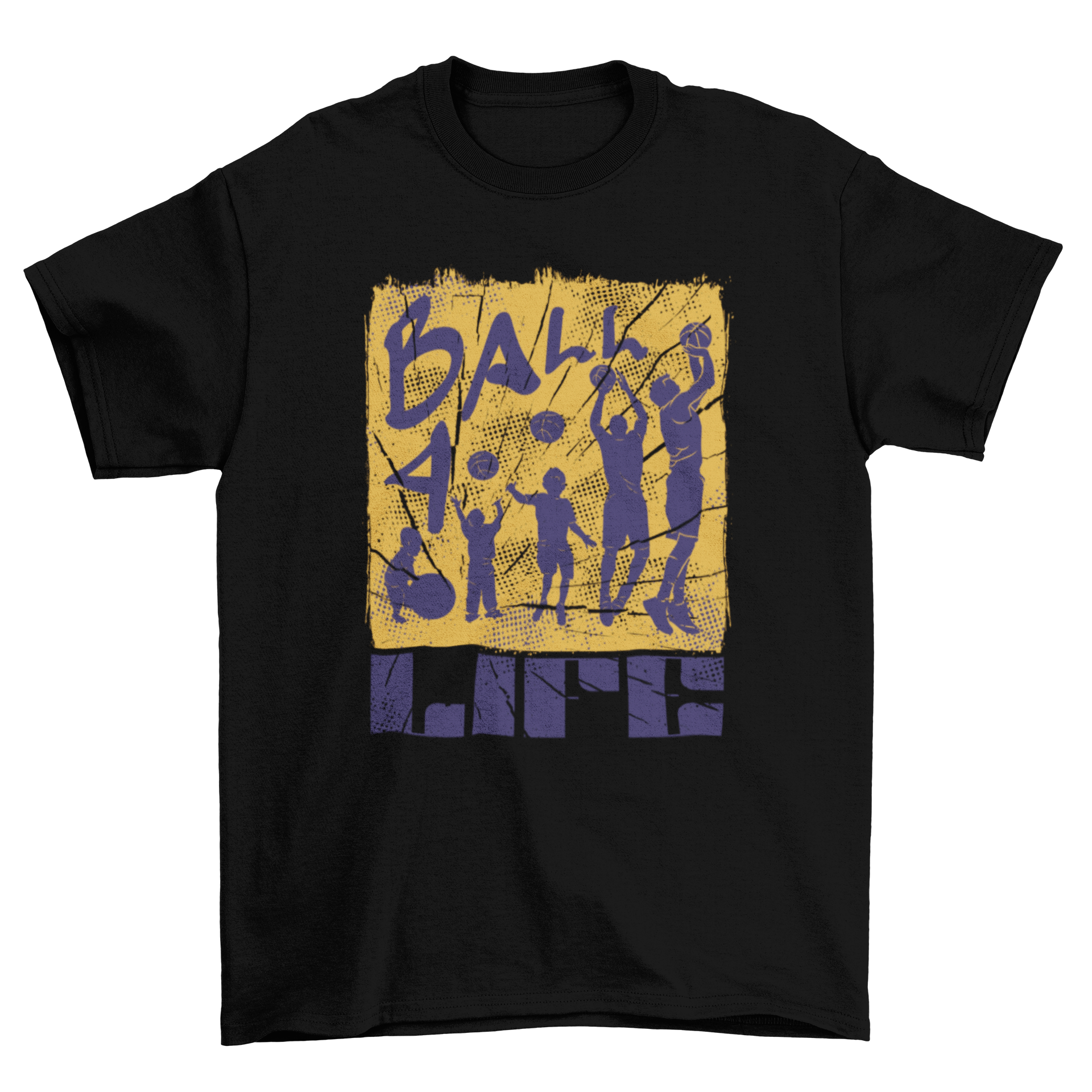 Basketball life graffiti quote t-shirt featuring player evolution and 'Ball 4 life' quote in vibrant colors.