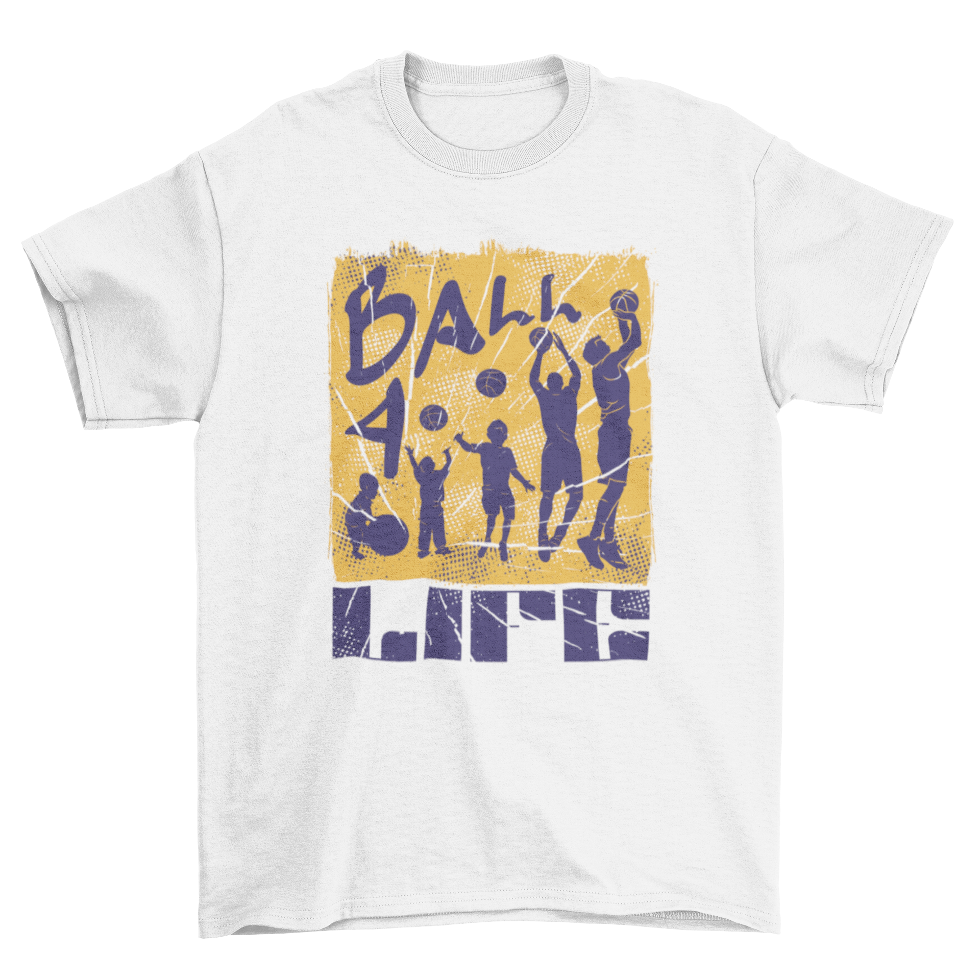 Basketball life graffiti quote t-shirt featuring player evolution and 'Ball 4 life' quote in vibrant colors.