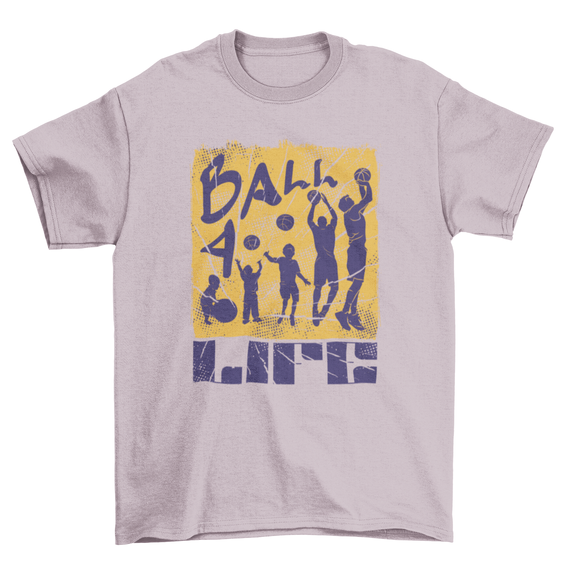 Basketball life graffiti quote t-shirt featuring player evolution and 'Ball 4 life' quote in vibrant colors.