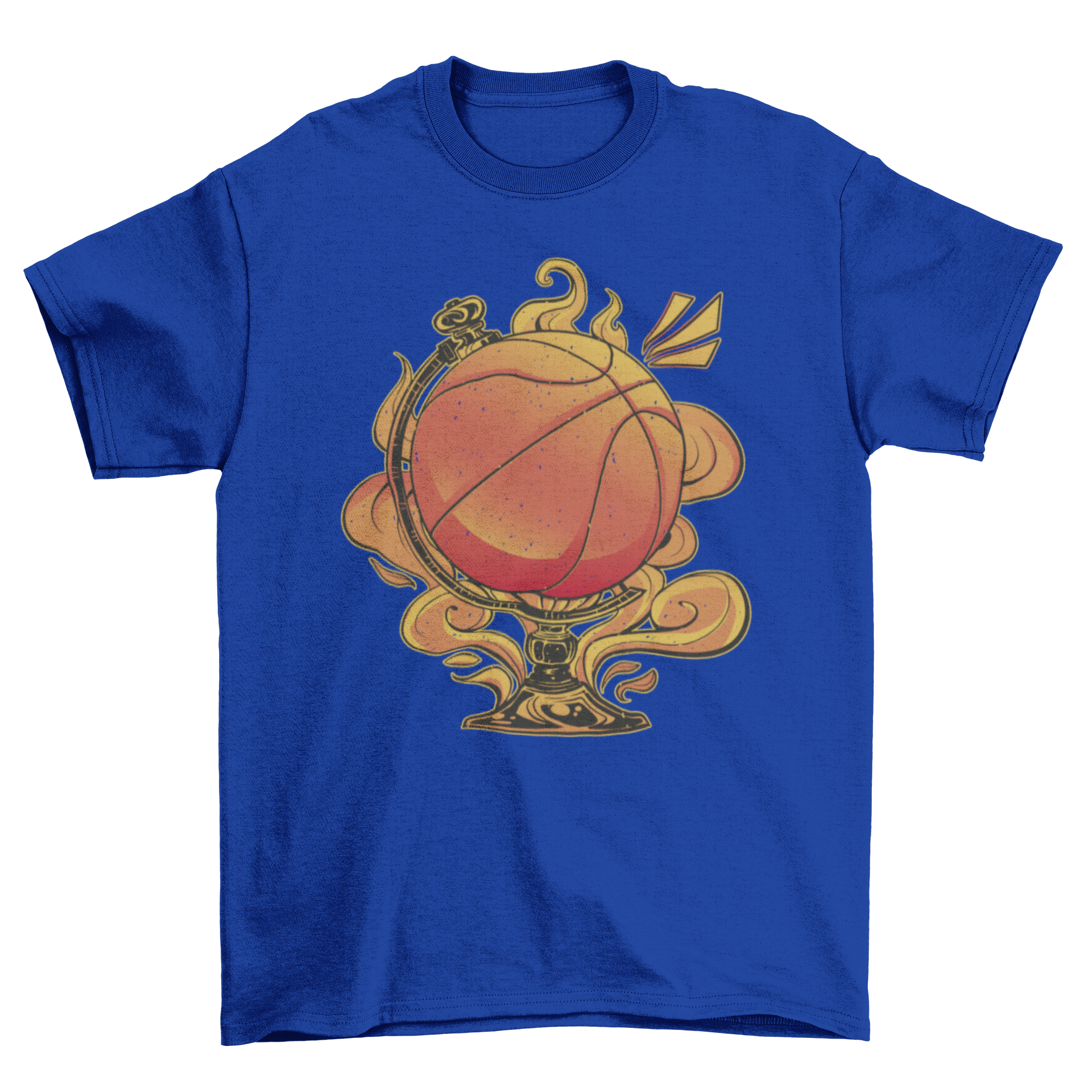 A stylish t-shirt featuring a globe design shaped like a basketball, perfect for sports enthusiasts.