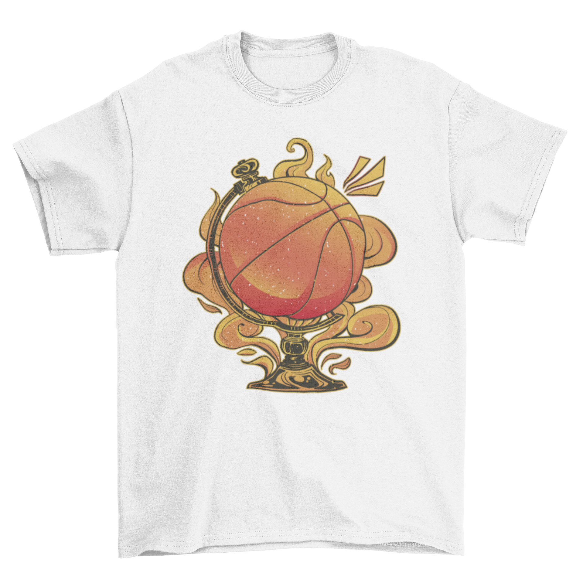 A stylish t-shirt featuring a globe design shaped like a basketball, perfect for sports enthusiasts.