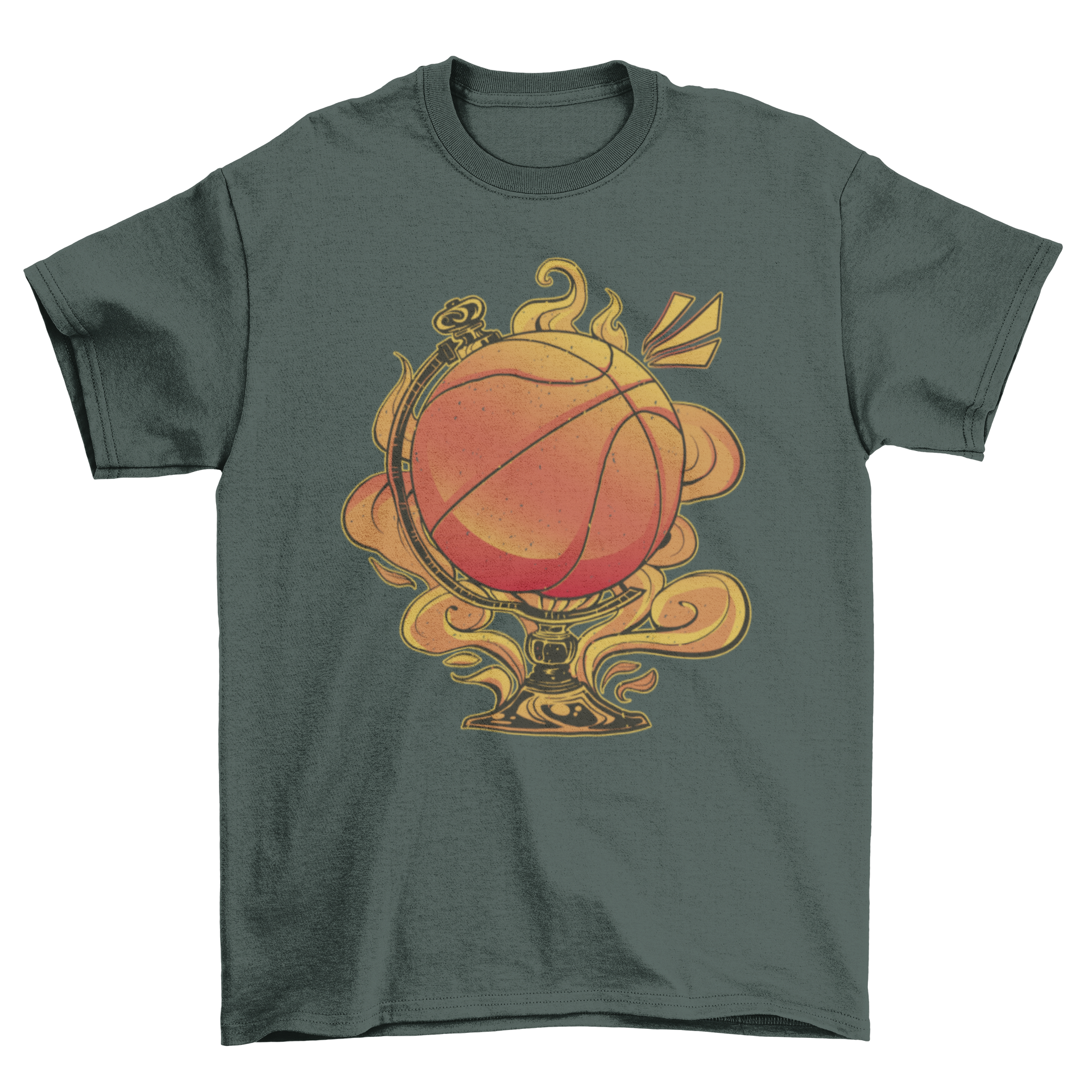 A stylish t-shirt featuring a globe design shaped like a basketball, perfect for sports enthusiasts.