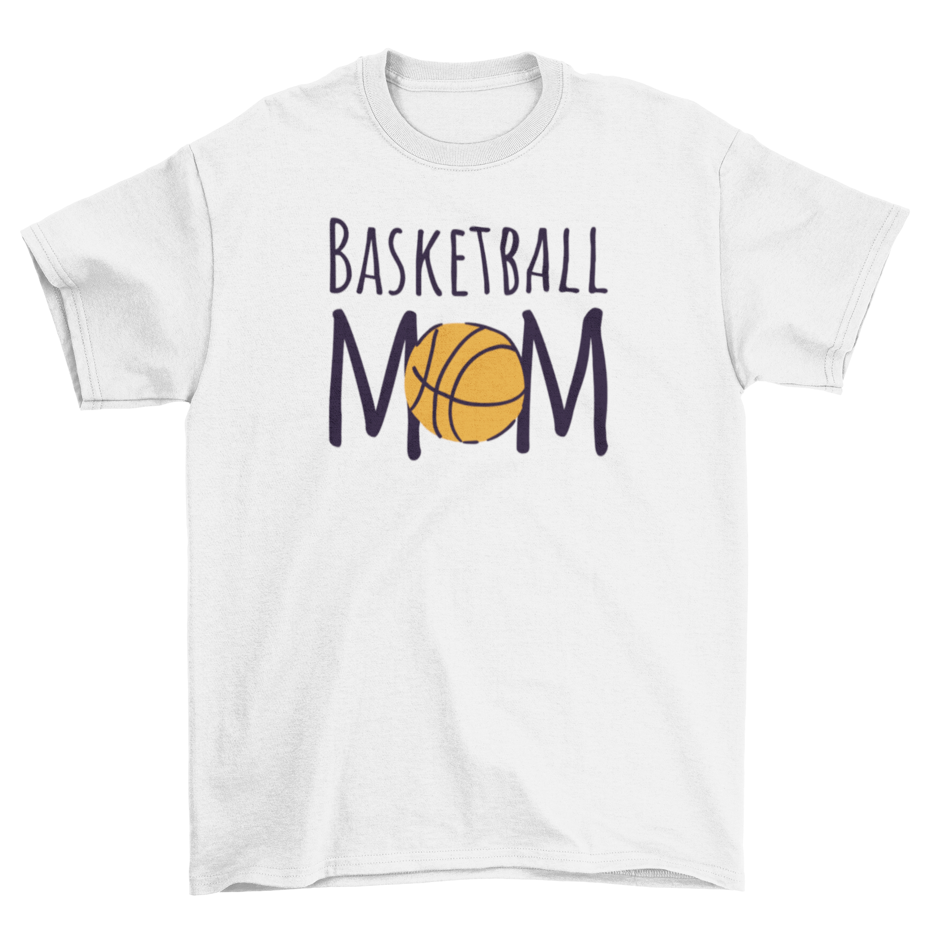 A stylish t-shirt featuring the quote 'Basketball Mom' in bold letters, perfect for proud basketball moms.