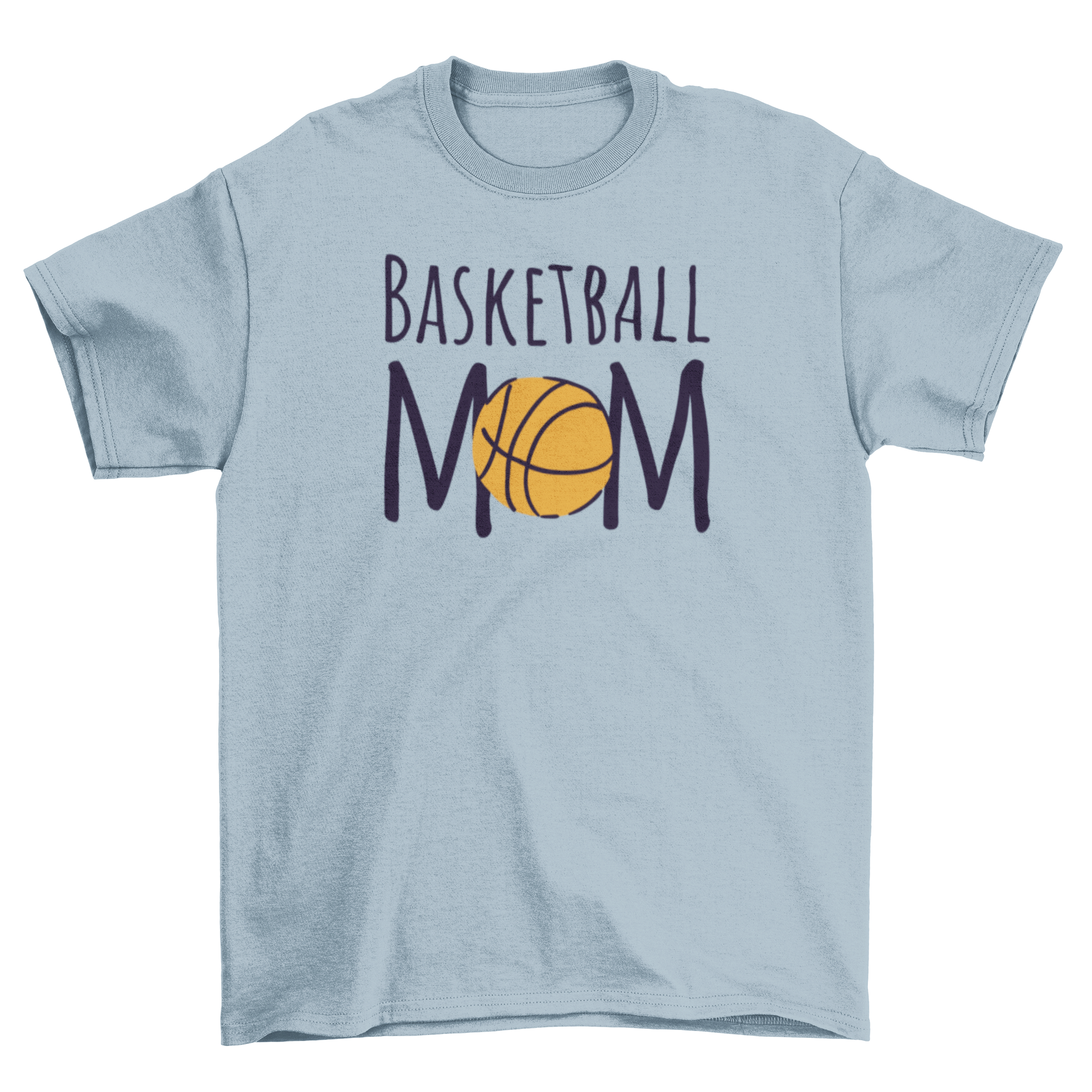 A stylish t-shirt featuring the quote 'Basketball Mom' in bold letters, perfect for proud basketball moms.