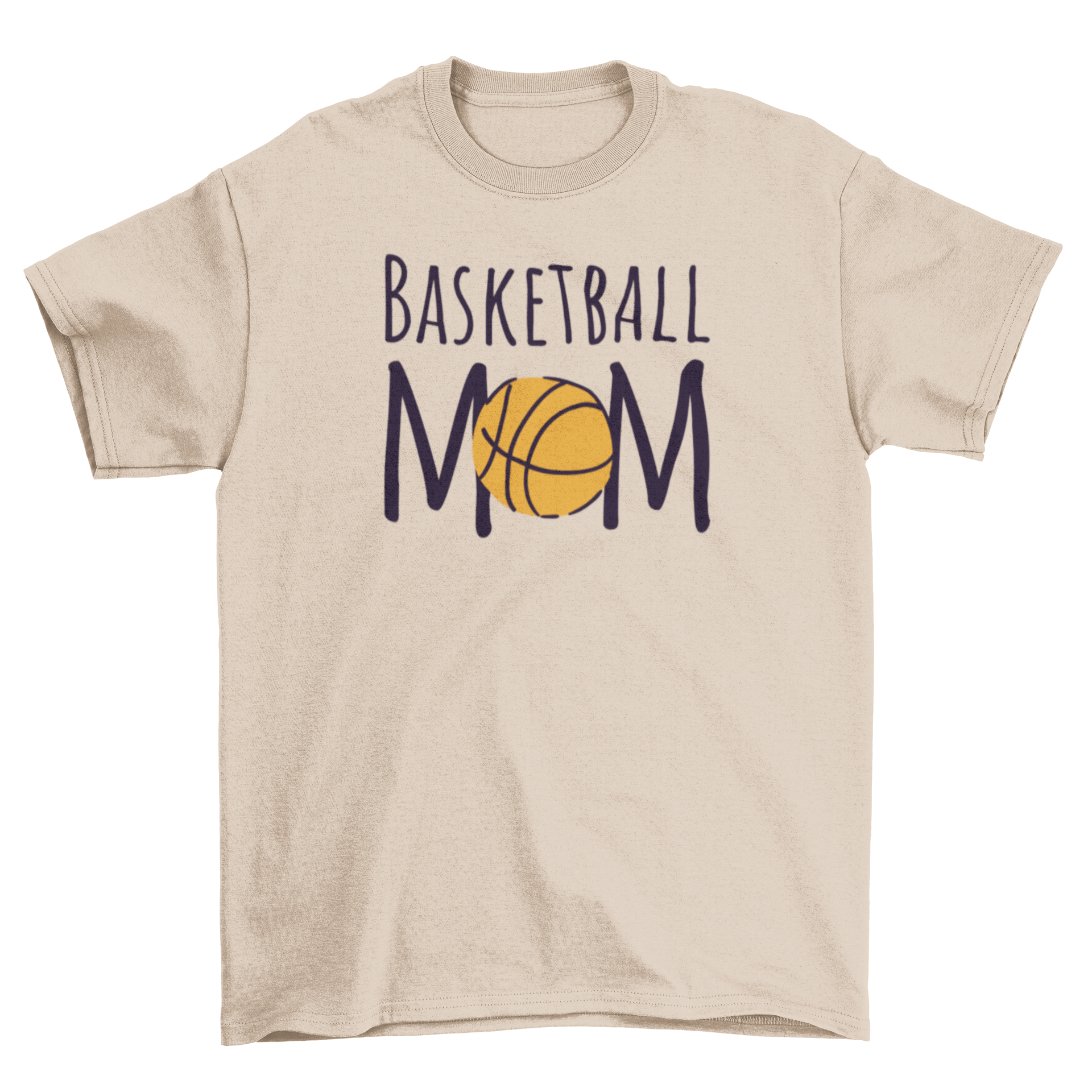 A stylish t-shirt featuring the quote 'Basketball Mom' in bold letters, perfect for proud basketball moms.