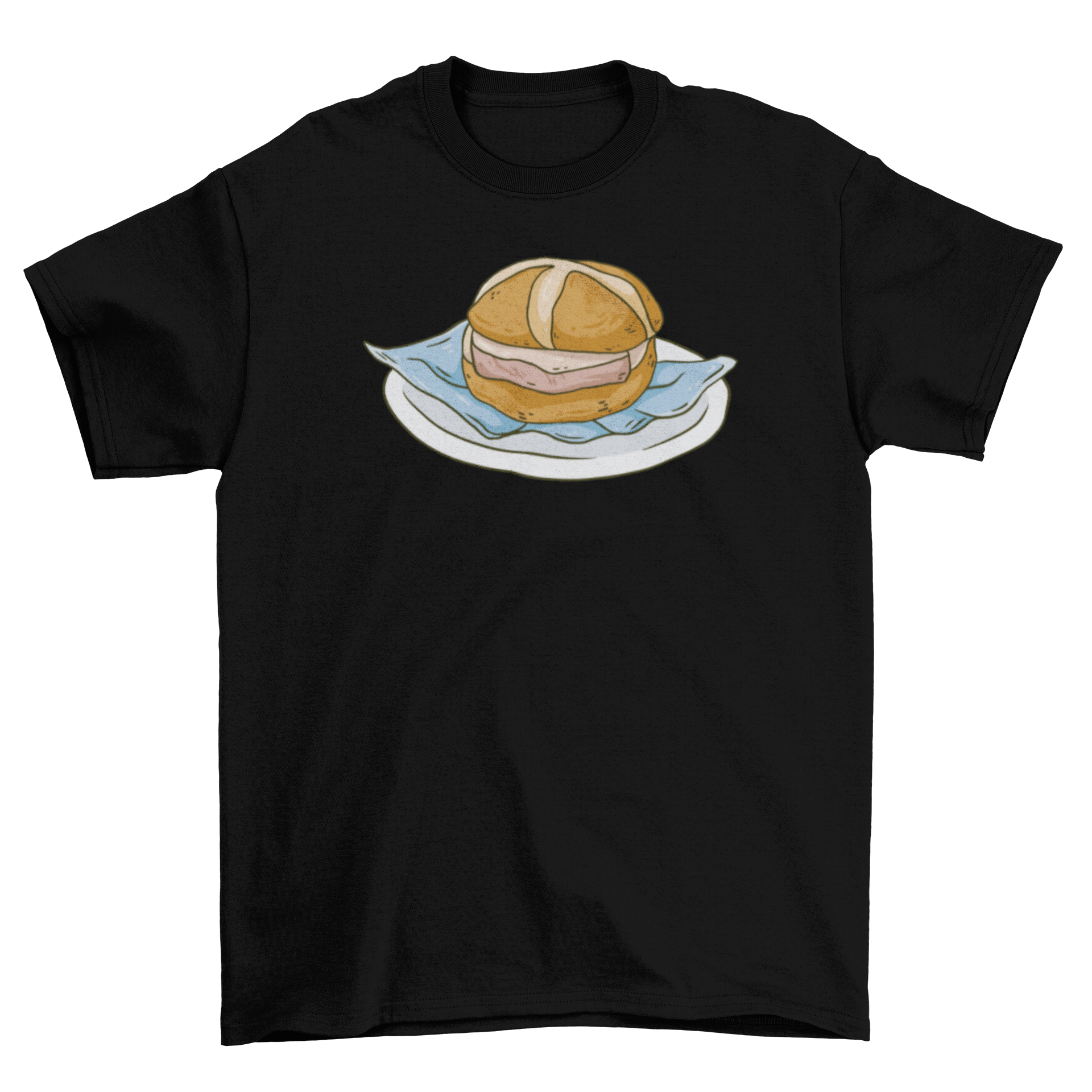 Bavarian sandwich t-shirt featuring a colorful Leberkassemmel design on a soft fabric.