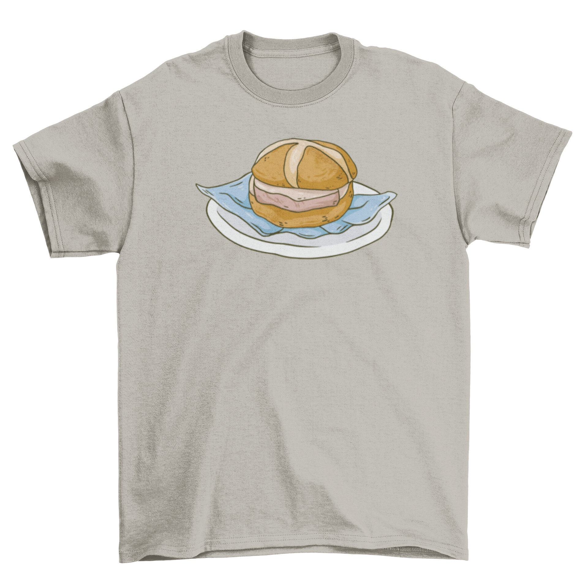 Bavarian sandwich t-shirt featuring a colorful Leberkassemmel design on a soft fabric.