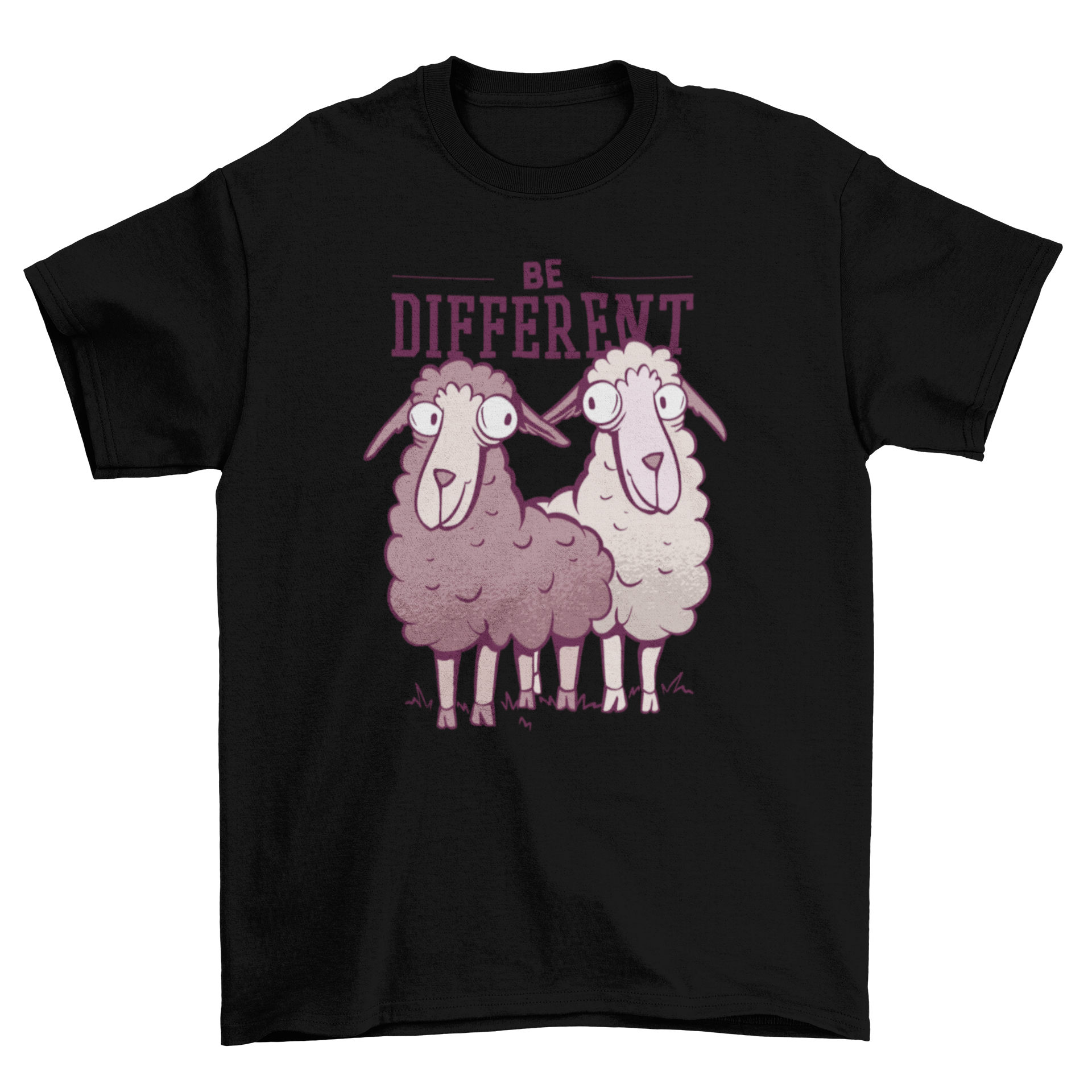 Be Different Sheep T-shirt featuring two colorful sheep and the quote 'BE DIFFERENT'.