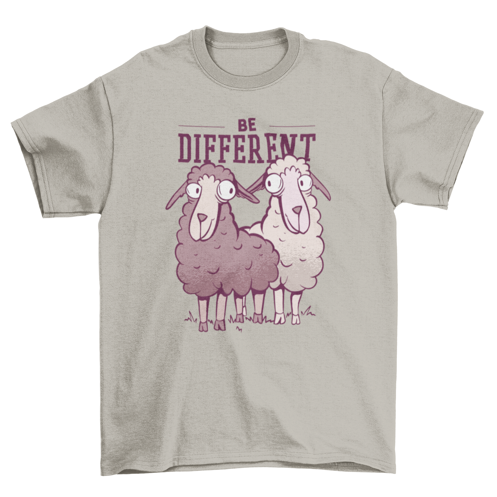 Be Different Sheep T-shirt featuring two colorful sheep and the quote 'BE DIFFERENT'.