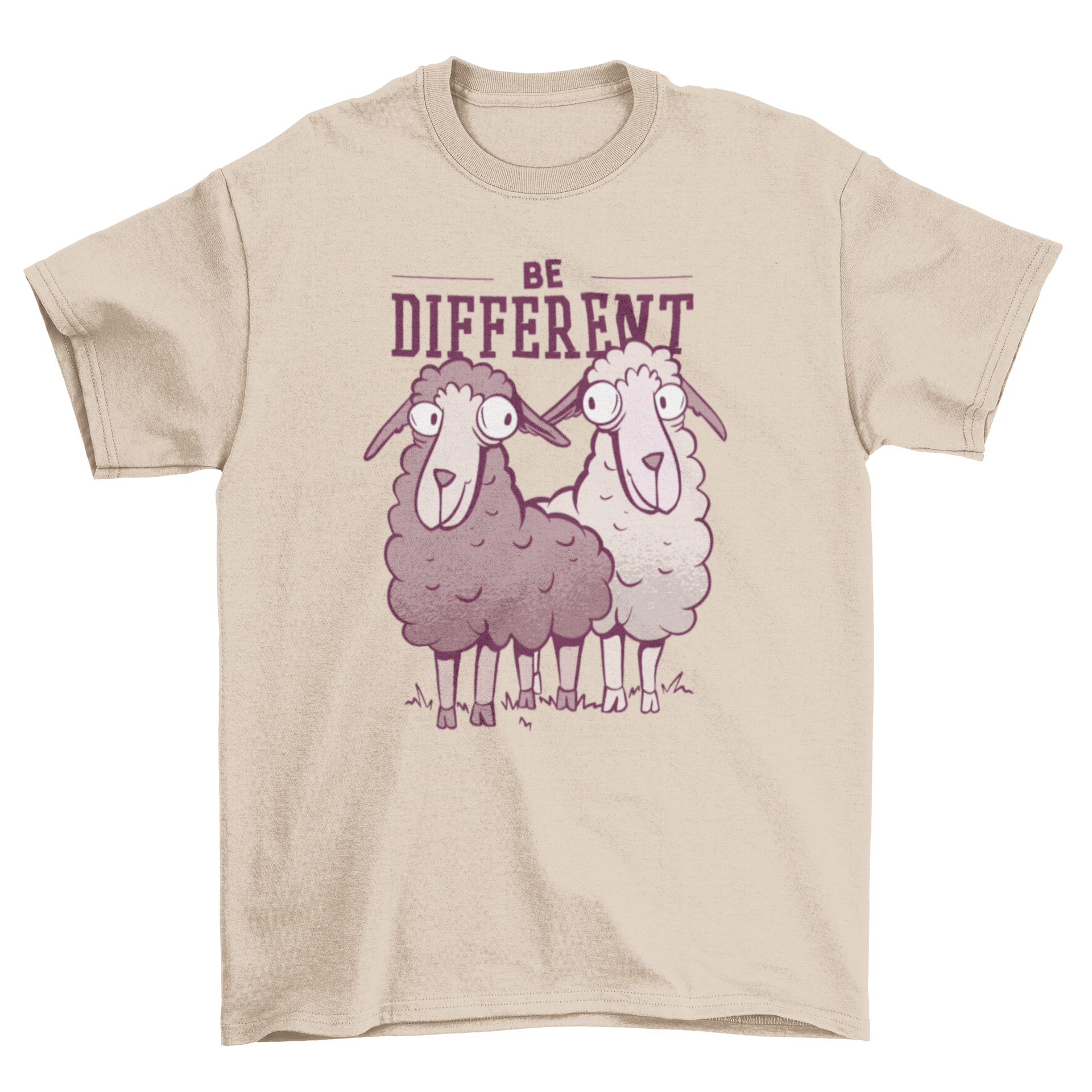 Be Different Sheep T-shirt featuring two colorful sheep and the quote 'BE DIFFERENT'.