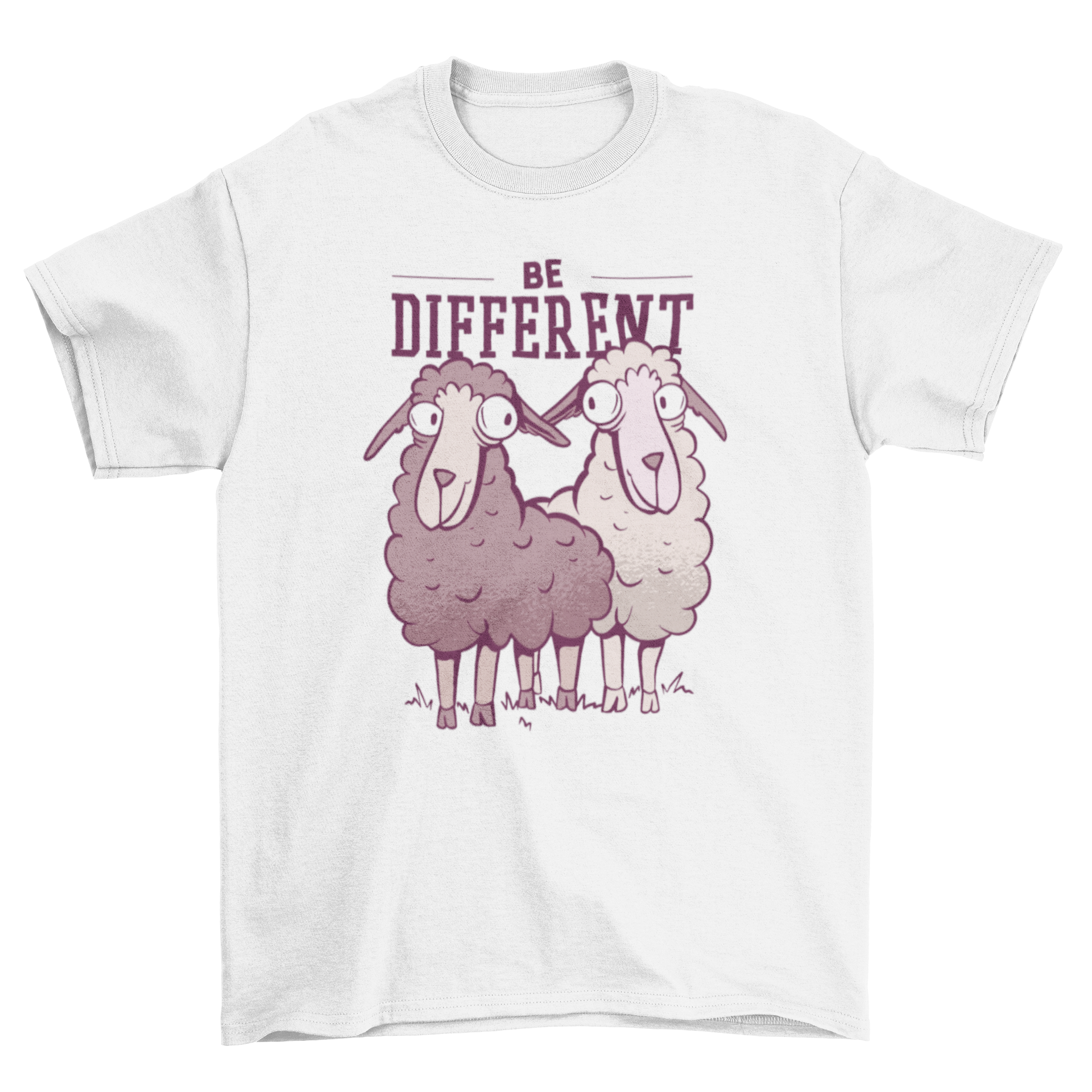 Be Different Sheep T-shirt featuring two colorful sheep and the quote 'BE DIFFERENT'.