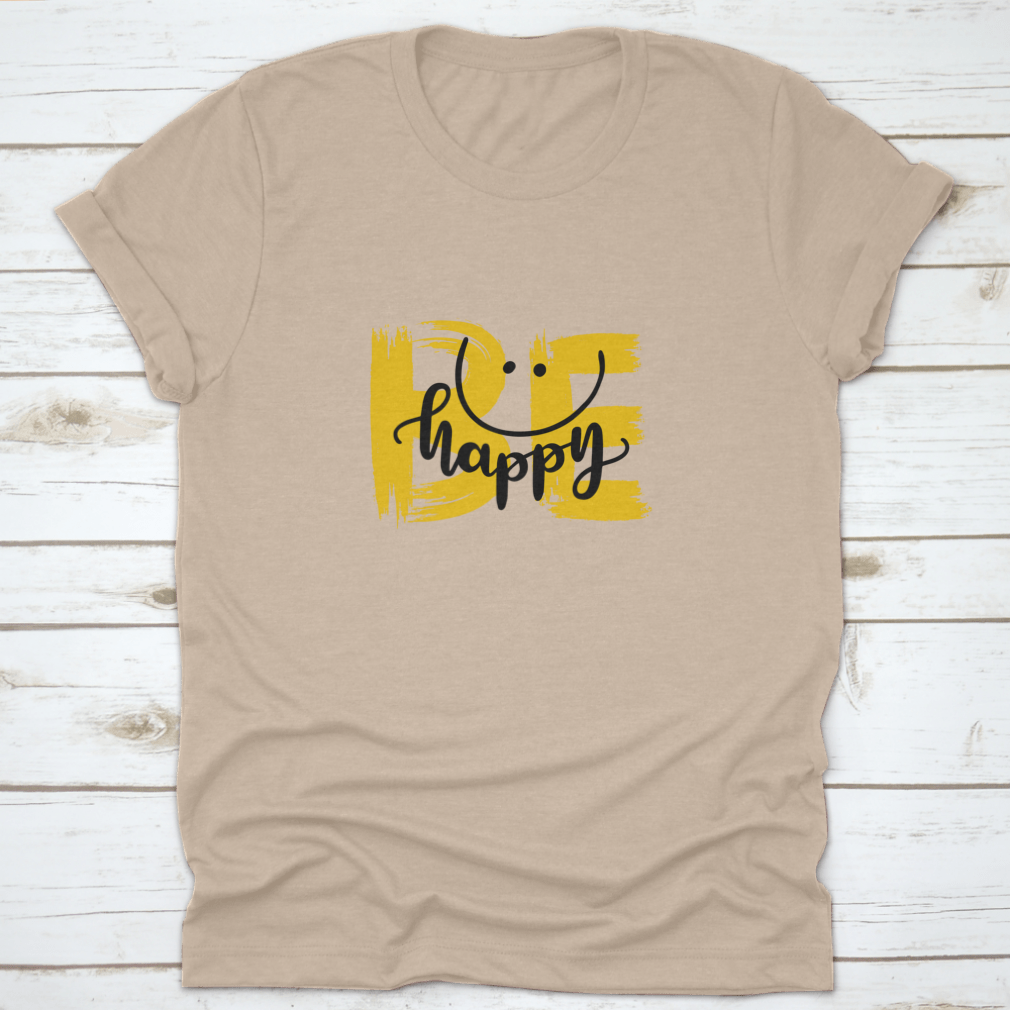 Be Happy Lettering Quote Print Shirt in a classic fit, made from 100% cotton, featuring motivational lettering design.