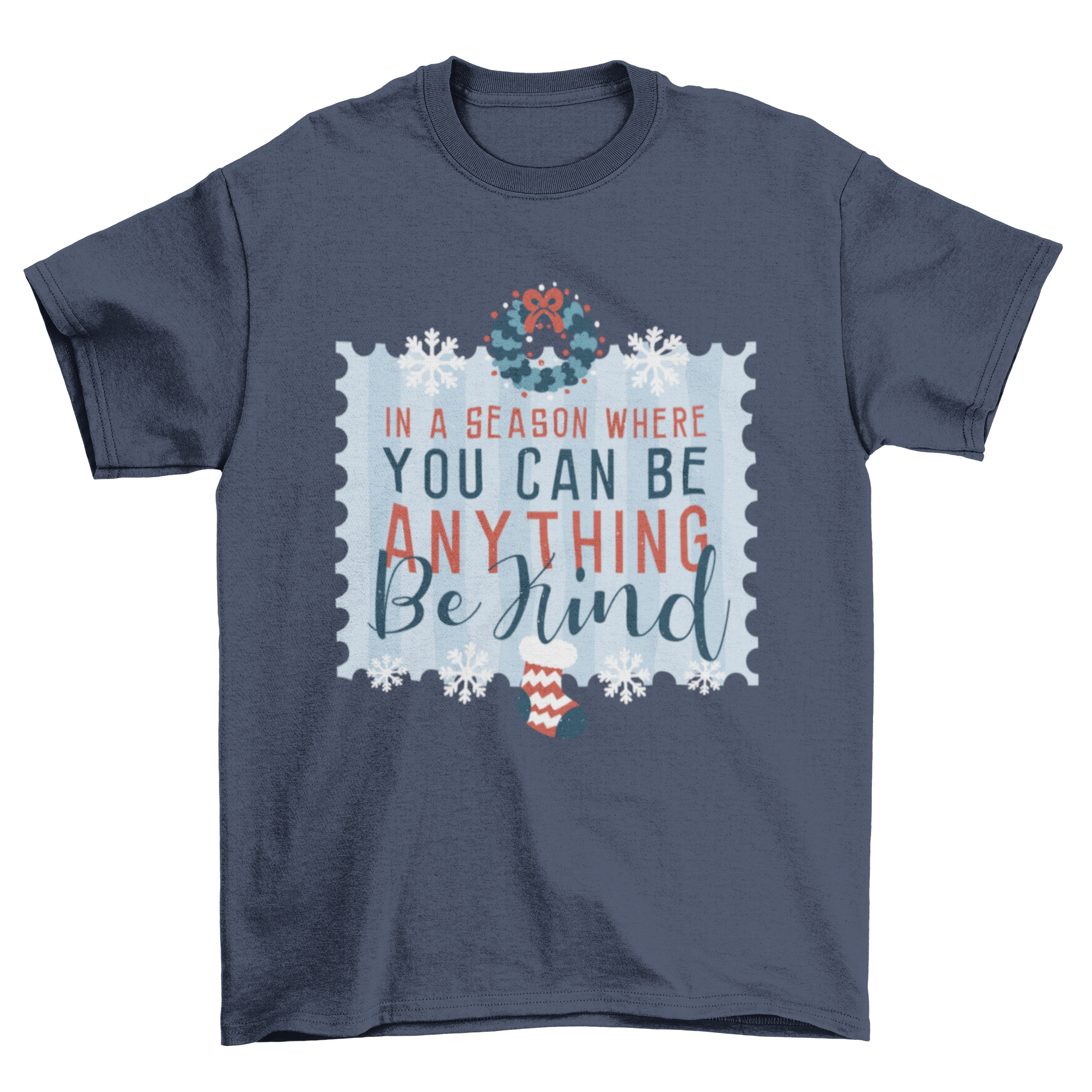 Be Kind Christmas t-shirt design featuring elegant lettering with a festive theme.