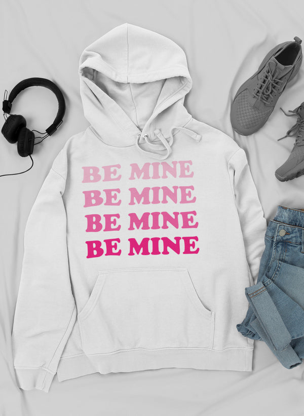 Be Mine Hoodie featuring unique artistic designs, adjustable hood, and cozy fleece lining.