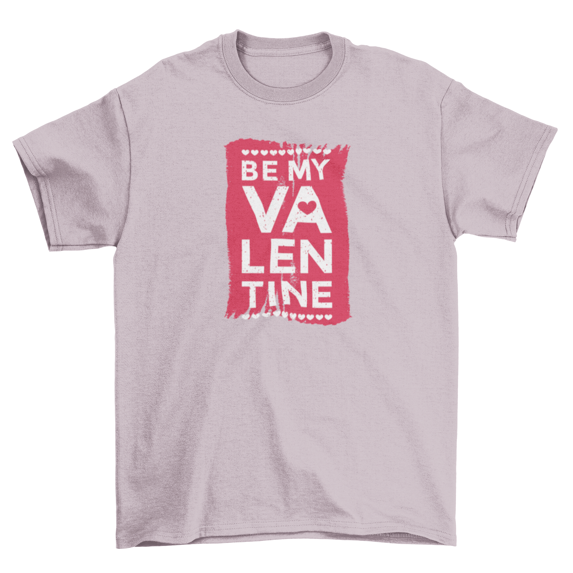 Be My Valentine T-shirt featuring a bold message on a red background with heart shapes.