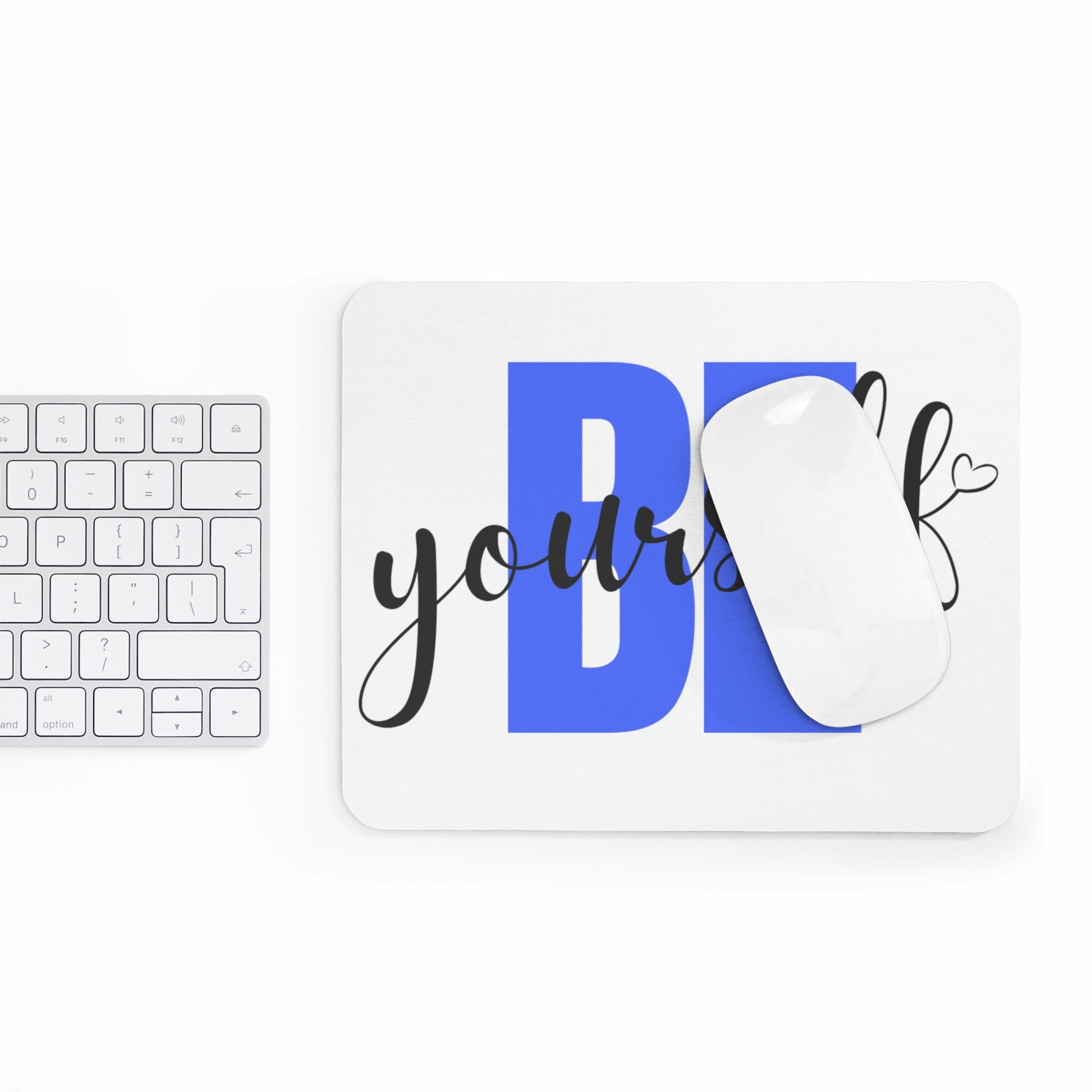 Be Yourself Mouse Pad featuring a vibrant design with motivational text, perfect for enhancing workspace aesthetics.