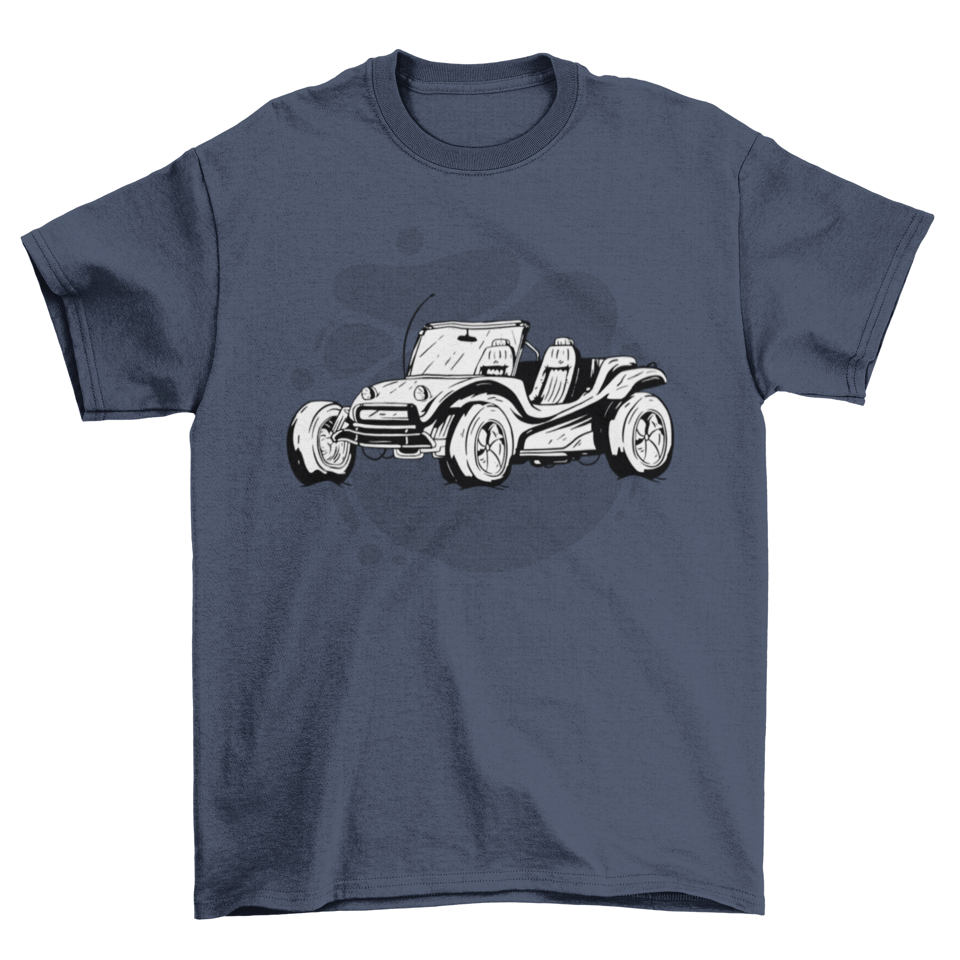 A stylish t-shirt featuring a vibrant beach car design, perfect for summer outings.