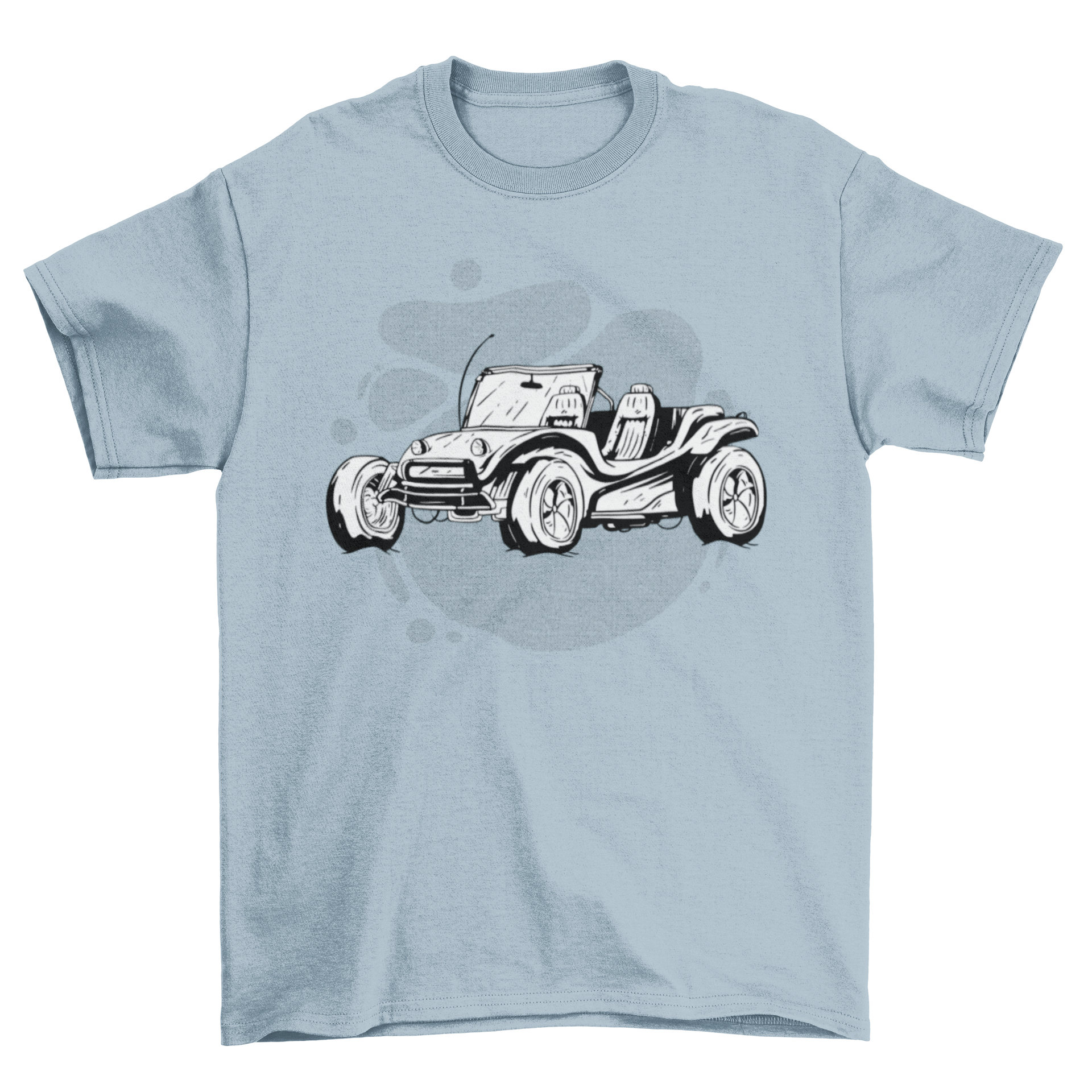 A stylish t-shirt featuring a vibrant beach car design, perfect for summer outings.