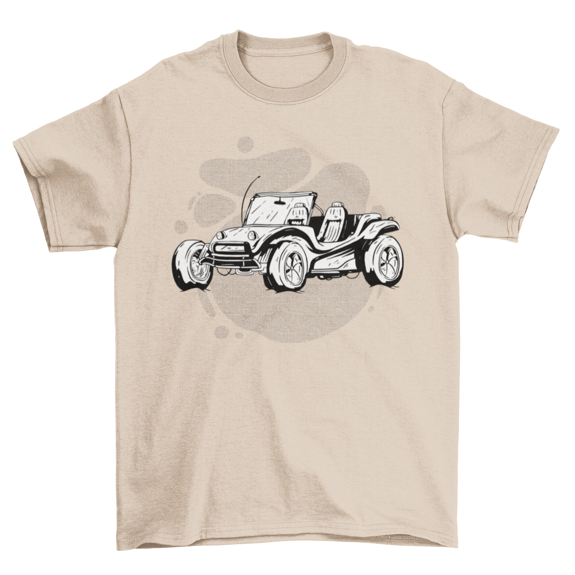 A stylish t-shirt featuring a vibrant beach car design, perfect for summer outings.