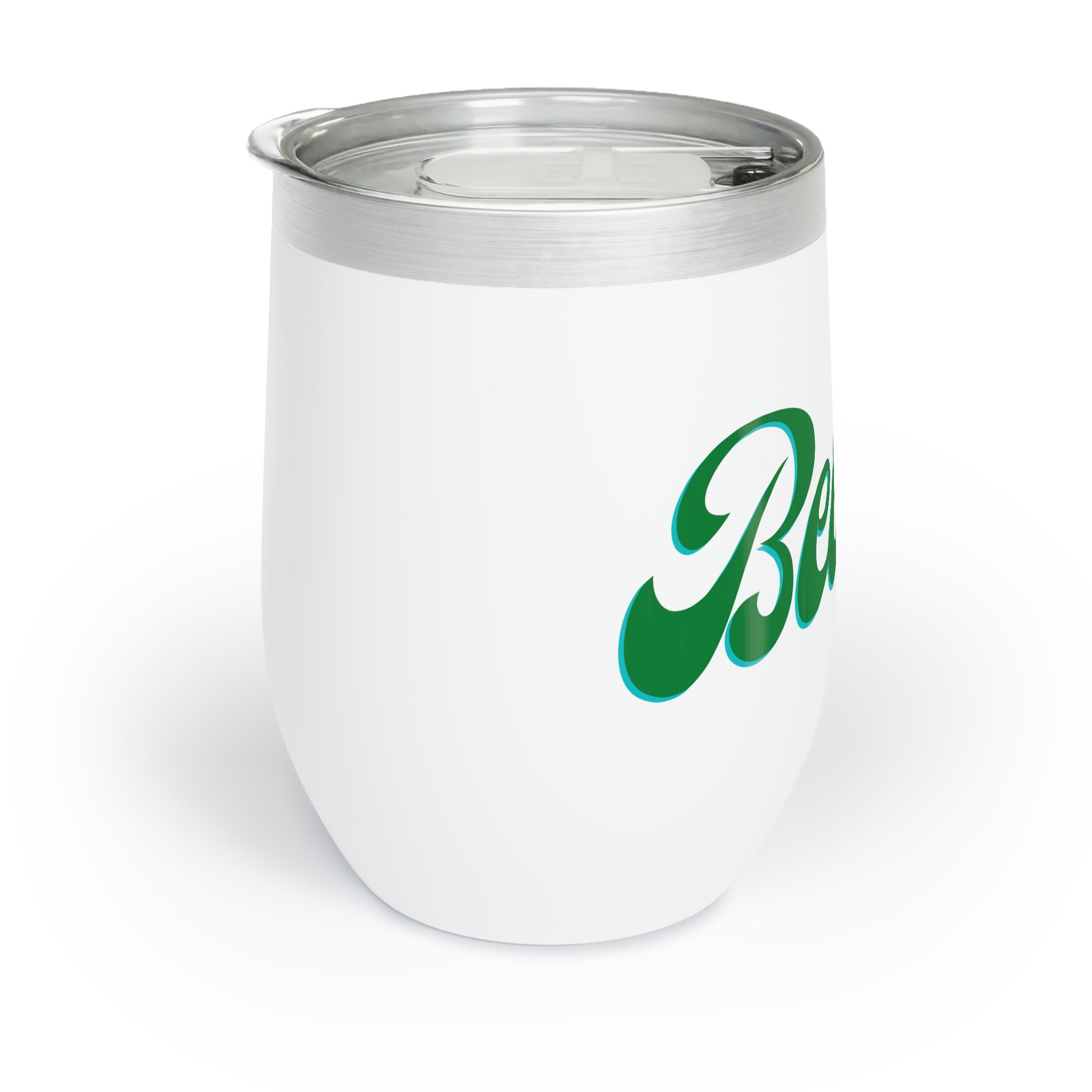 A stylish Beach Chill Wine Tumbler in stainless steel, showcasing its double-insulated design and customizable features, perfect for outdoor use.