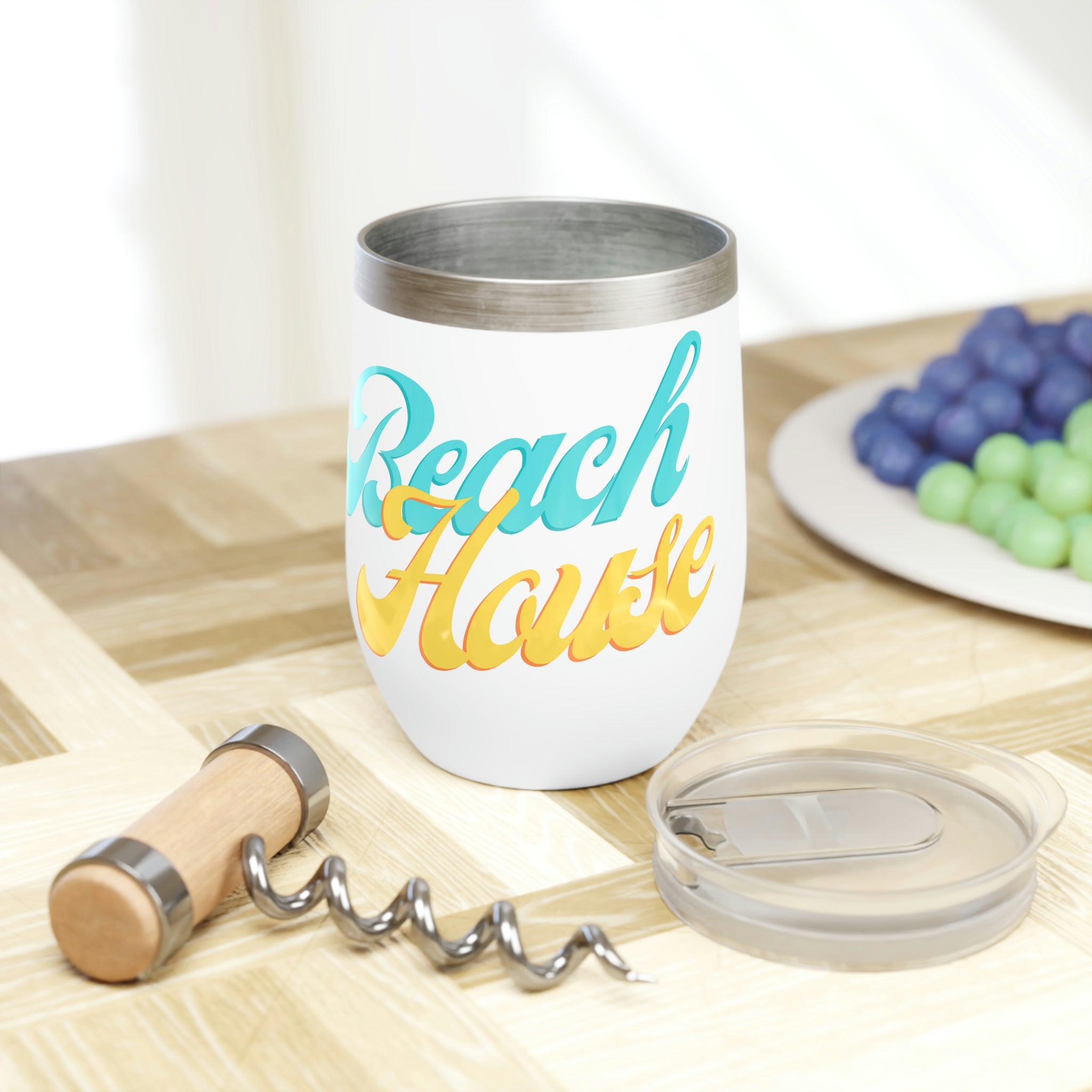 Beach House Chill Wine Tumbler in stainless steel with a sleek design, perfect for keeping drinks at the ideal temperature.