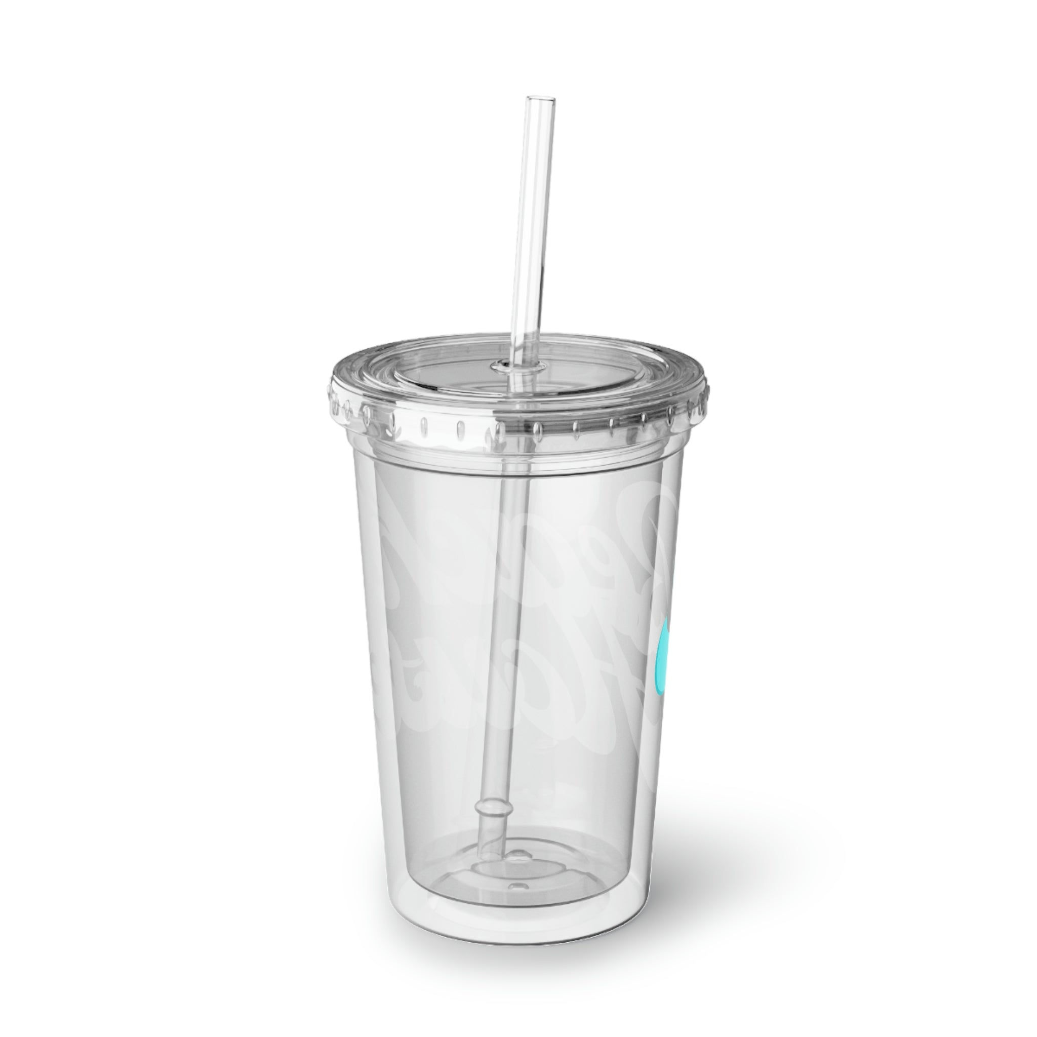 Beach House Suave Acrylic Cup with double-wall insulation, featuring a vibrant customizable design and a plastic lid with a straw.