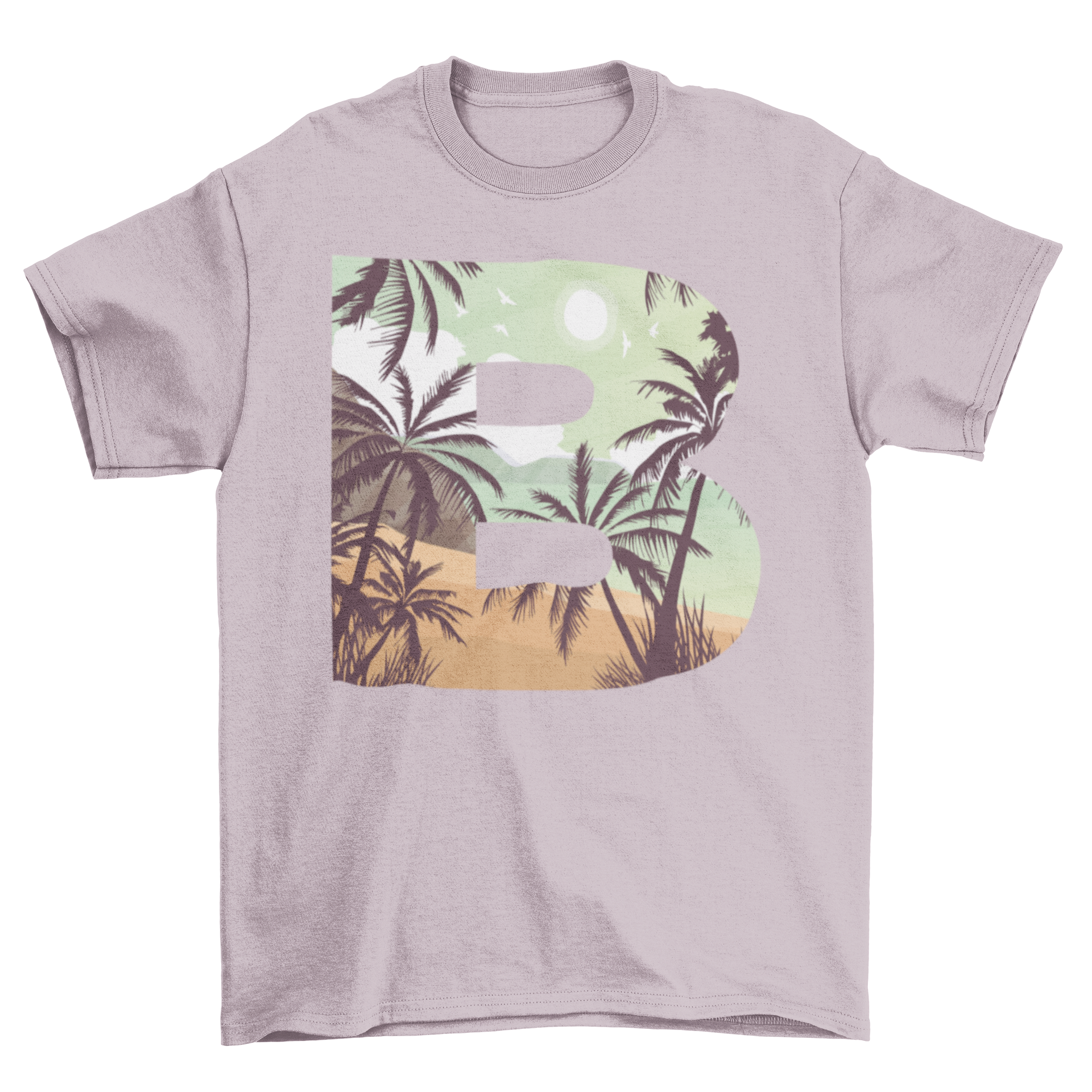 Beach Letter B T-shirt featuring a vibrant beach landscape inside the letter B.