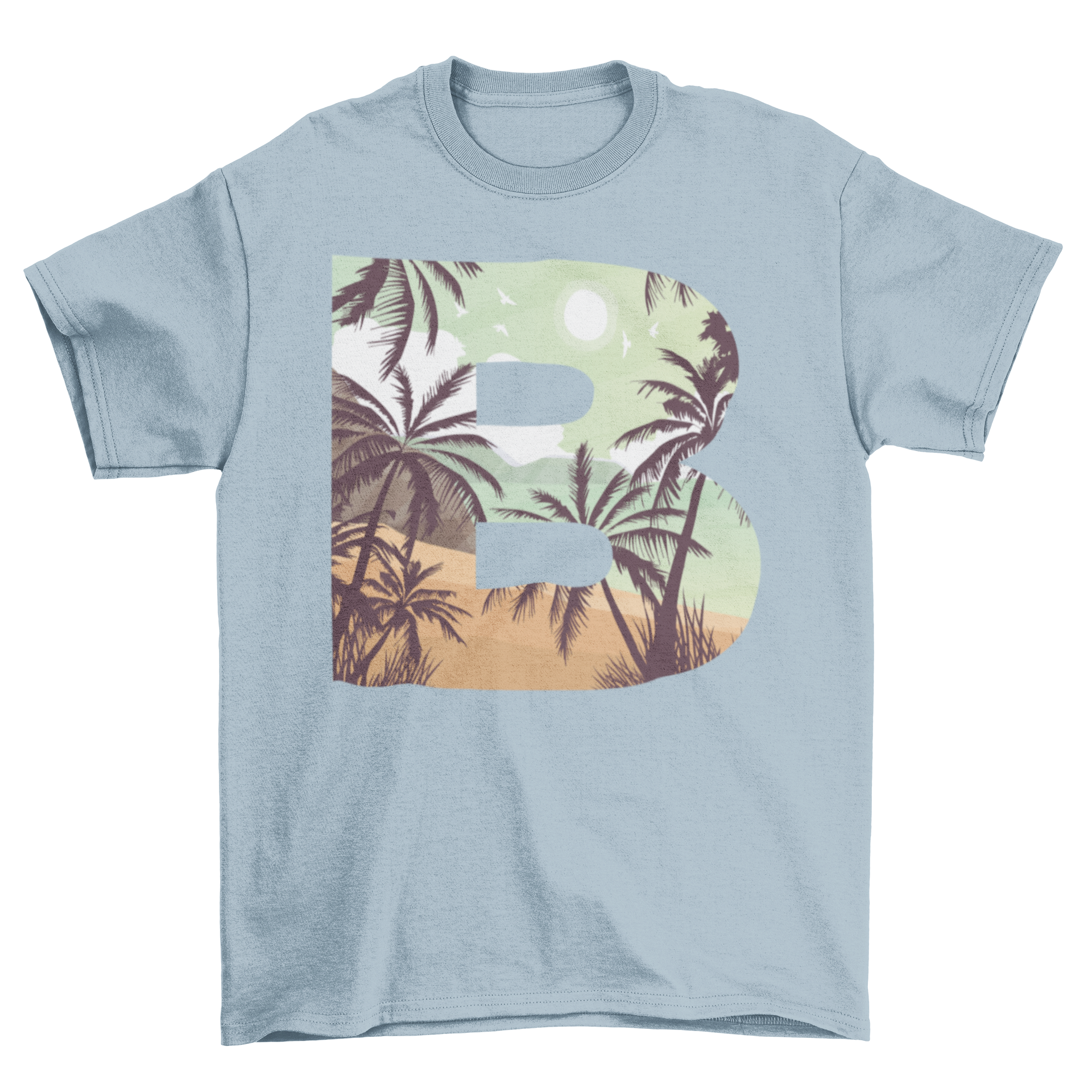 Beach Letter B T-shirt featuring a vibrant beach landscape inside the letter B.