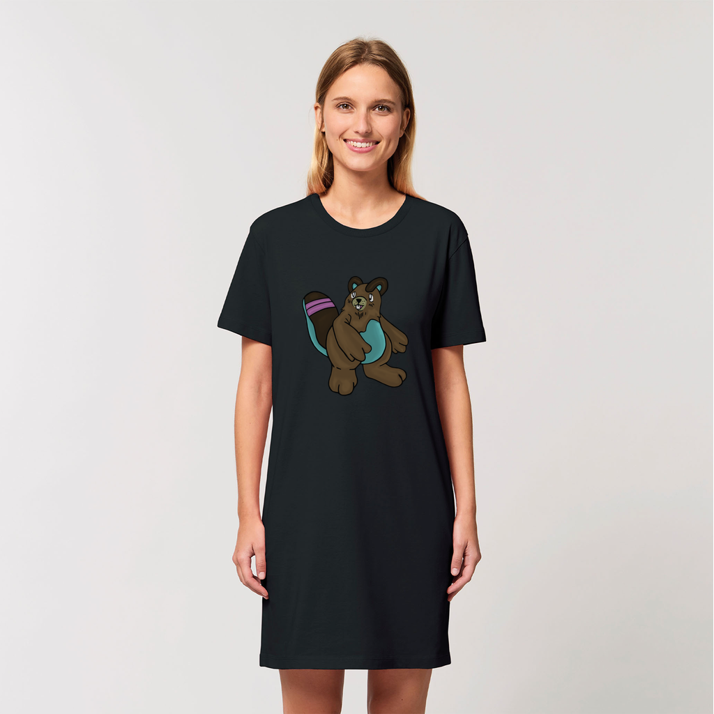 Beachu Organic T-Shirt Dress made from 100% organic cotton, featuring a soft-hand feel and stylish design, available in various sizes.