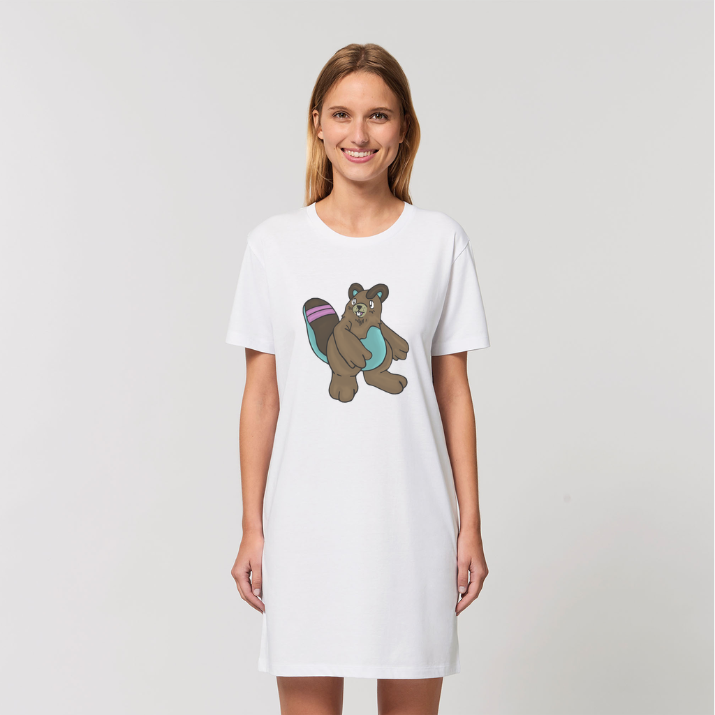 Beachu Organic T-Shirt Dress made from 100% organic cotton, featuring a soft-hand feel and stylish design, available in various sizes.