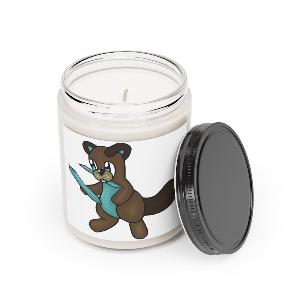 Beachu Scented Candle in a glass container, featuring a warm Cinnamon Stick and Vanilla scent, hand-poured from vegan soy coconut wax.