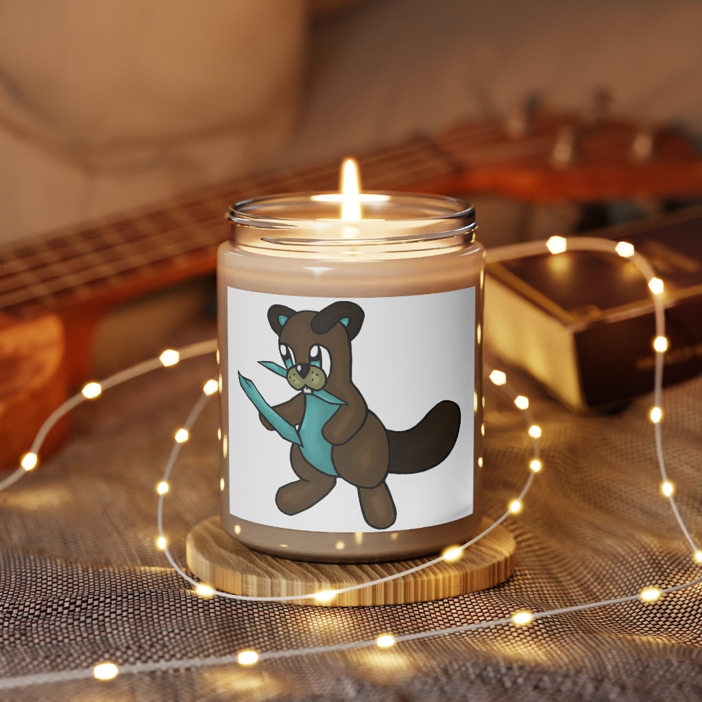 Beachu Scented Candle in a glass container, featuring a warm Cinnamon Stick and Vanilla scent, hand-poured from vegan soy coconut wax.