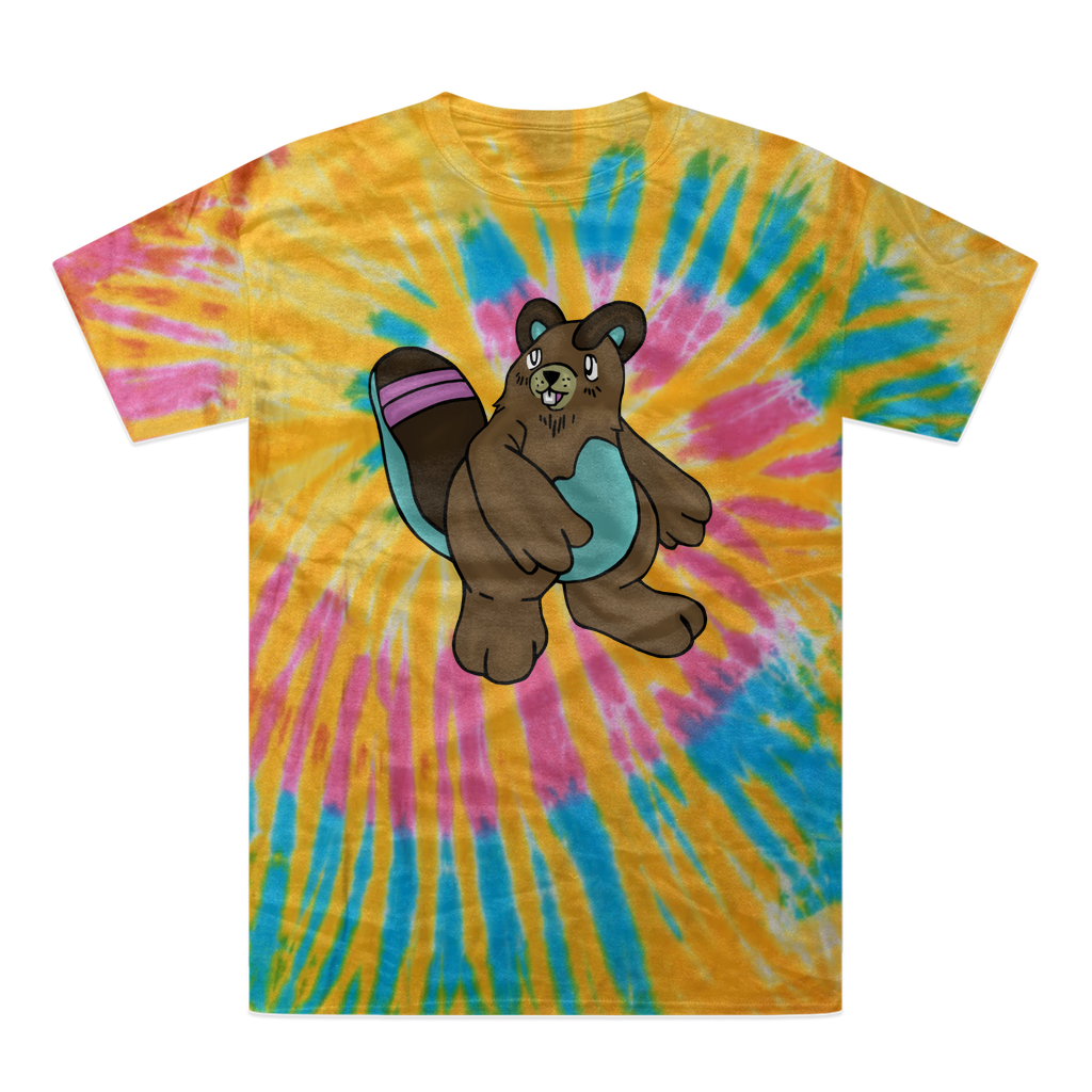 A vibrant Beachu Tie-Dye T-Shirt showcasing unique hand-dyed patterns in various colors, made from heavyweight cotton.