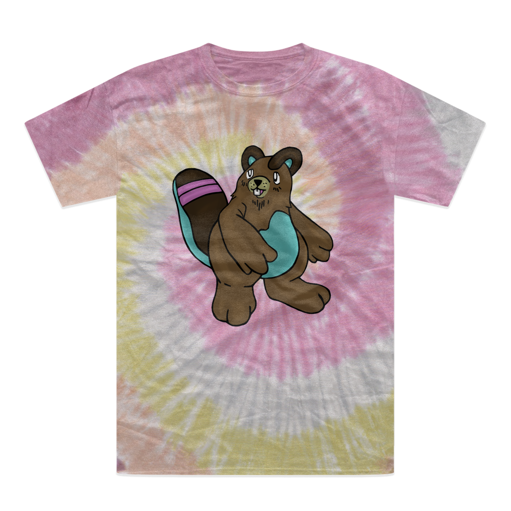 A vibrant Beachu Tie-Dye T-Shirt showcasing unique hand-dyed patterns in various colors, made from heavyweight cotton.