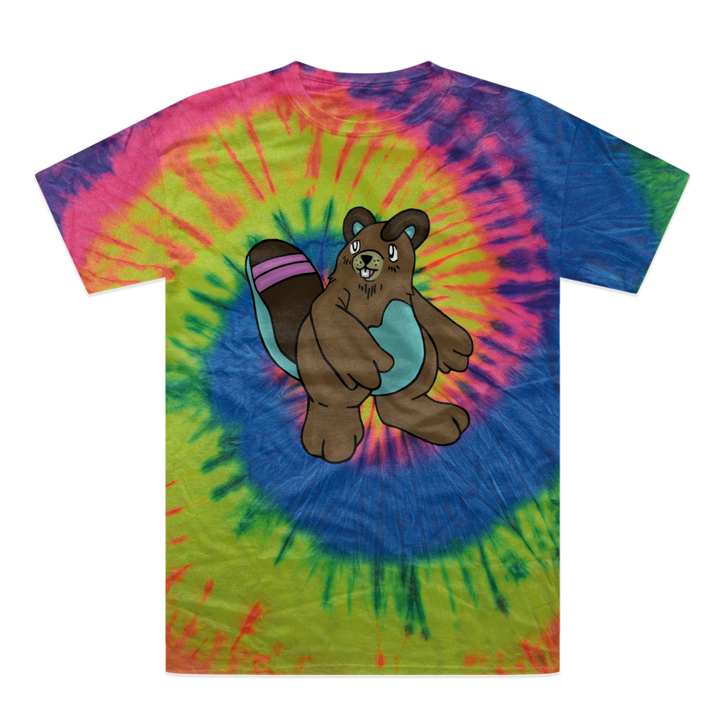 A vibrant Beachu Tie-Dye T-Shirt showcasing unique hand-dyed patterns in various colors, made from heavyweight cotton.