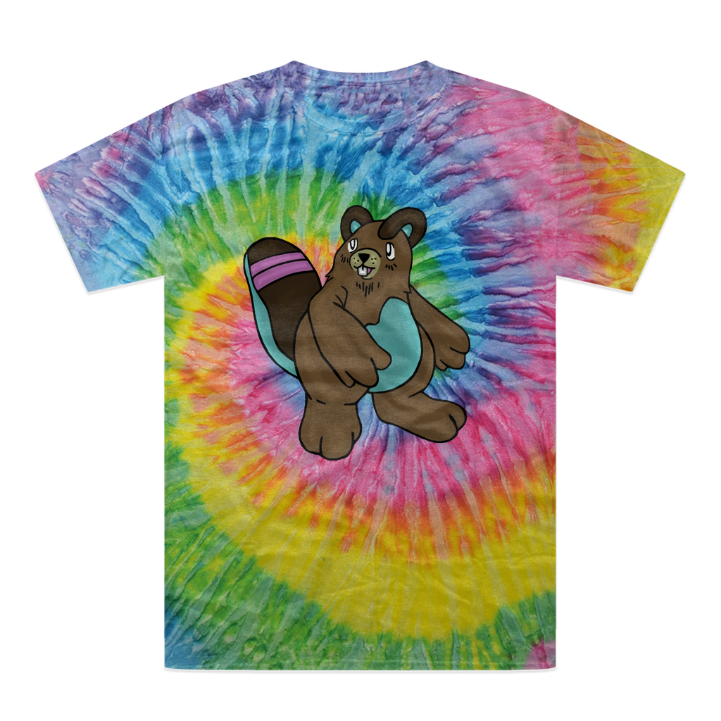 A vibrant Beachu Tie-Dye T-Shirt showcasing unique hand-dyed patterns in various colors, made from heavyweight cotton.