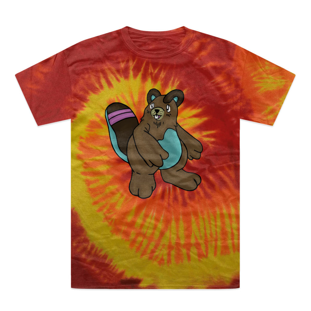 A vibrant Beachu Tie-Dye T-Shirt showcasing unique hand-dyed patterns in various colors, made from heavyweight cotton.