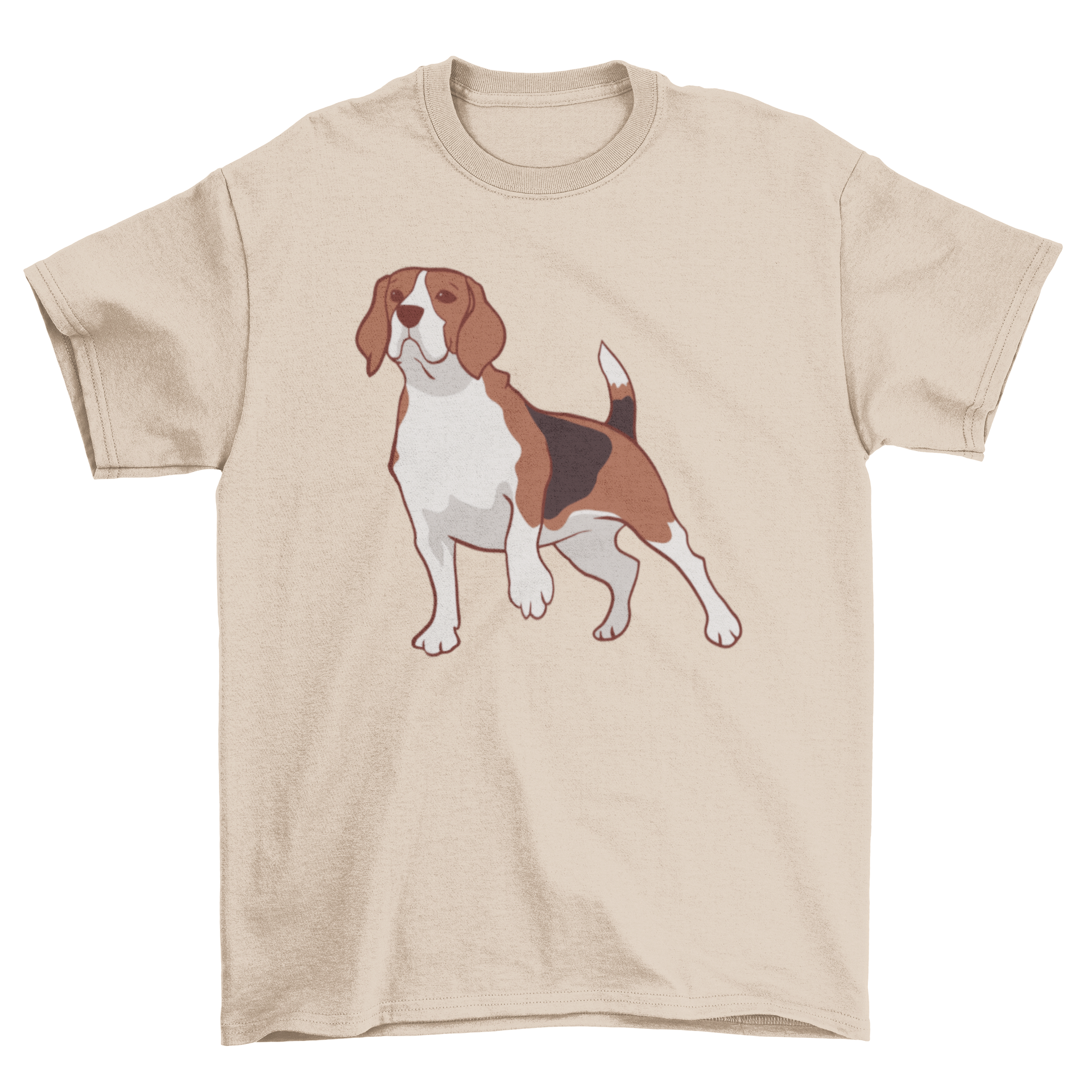 A stylish t-shirt featuring a beagle dog illustration standing up, perfect for dog lovers.