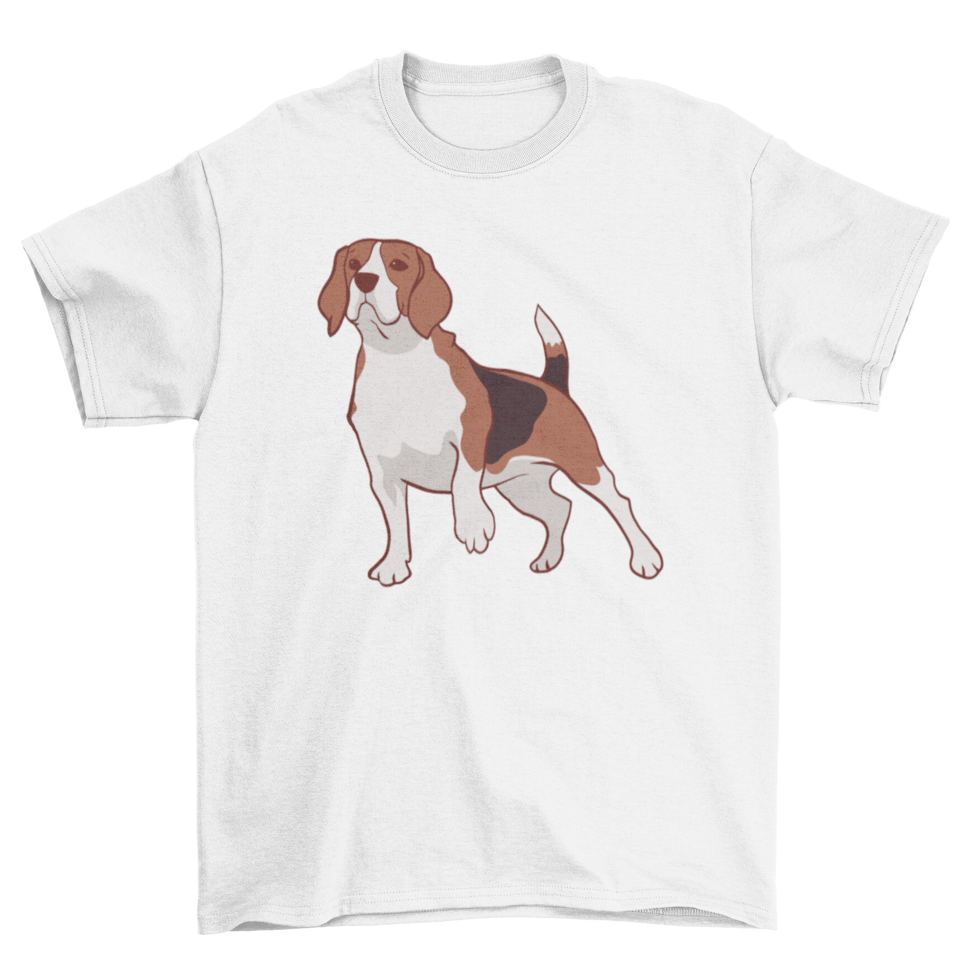 A stylish t-shirt featuring a beagle dog illustration standing up, perfect for dog lovers.