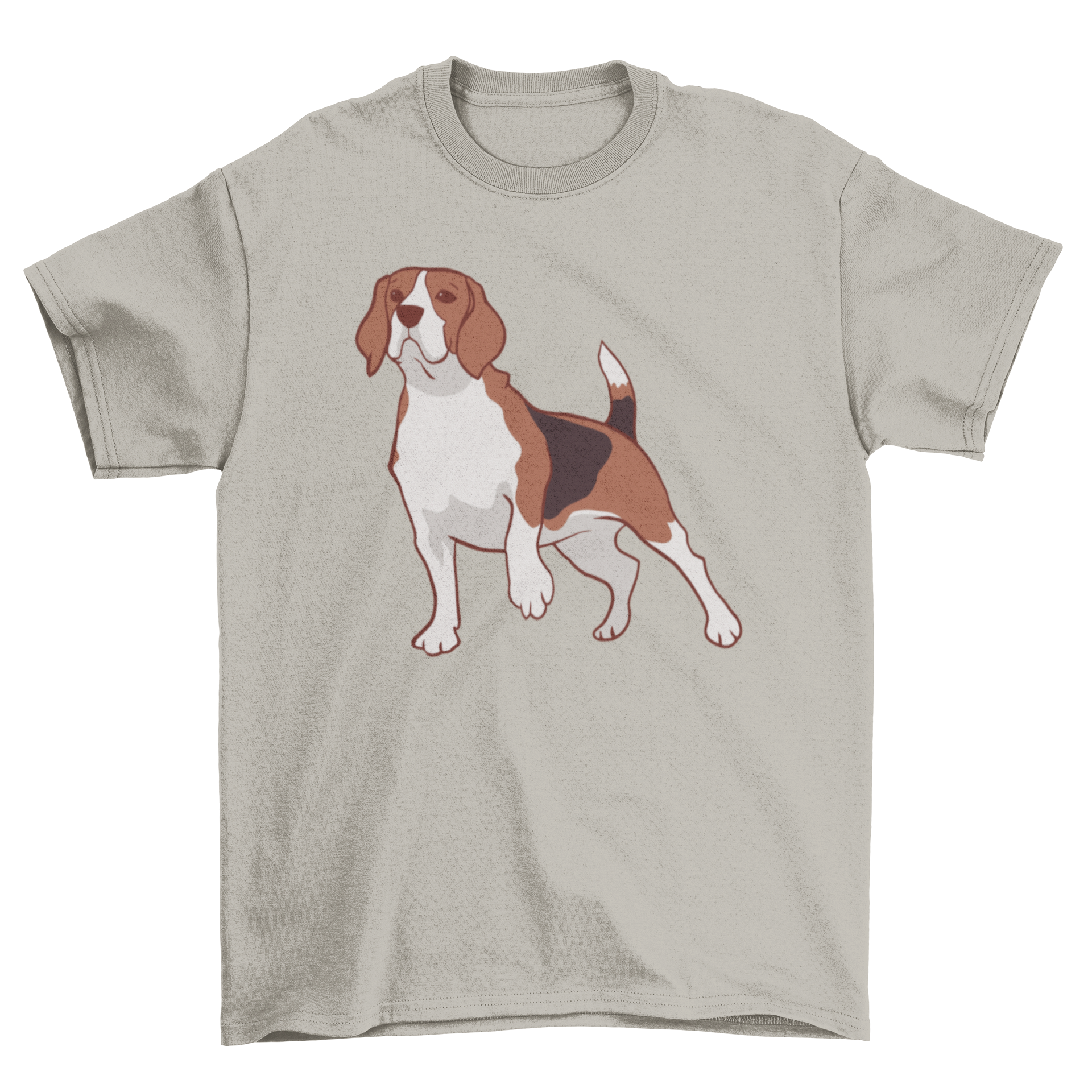 A stylish t-shirt featuring a beagle dog illustration standing up, perfect for dog lovers.