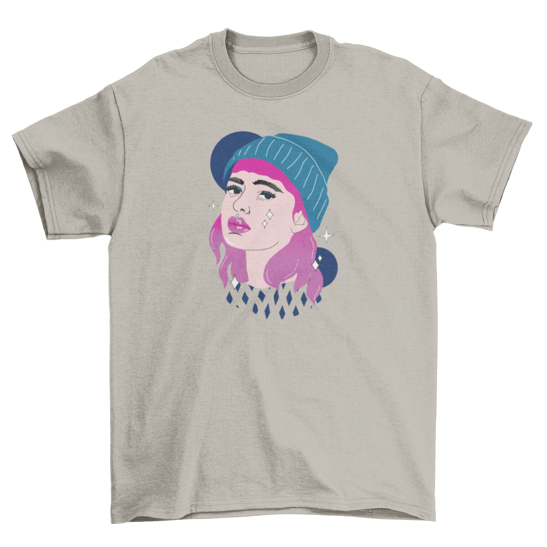 Illustration of a girl with pink hair wearing a stylish beanie, symbolizing girls' power and individuality.