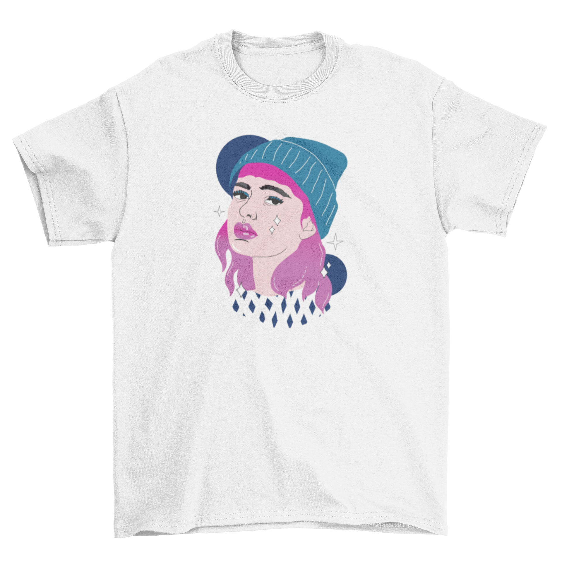 Illustration of a girl with pink hair wearing a stylish beanie, symbolizing girls' power and individuality.