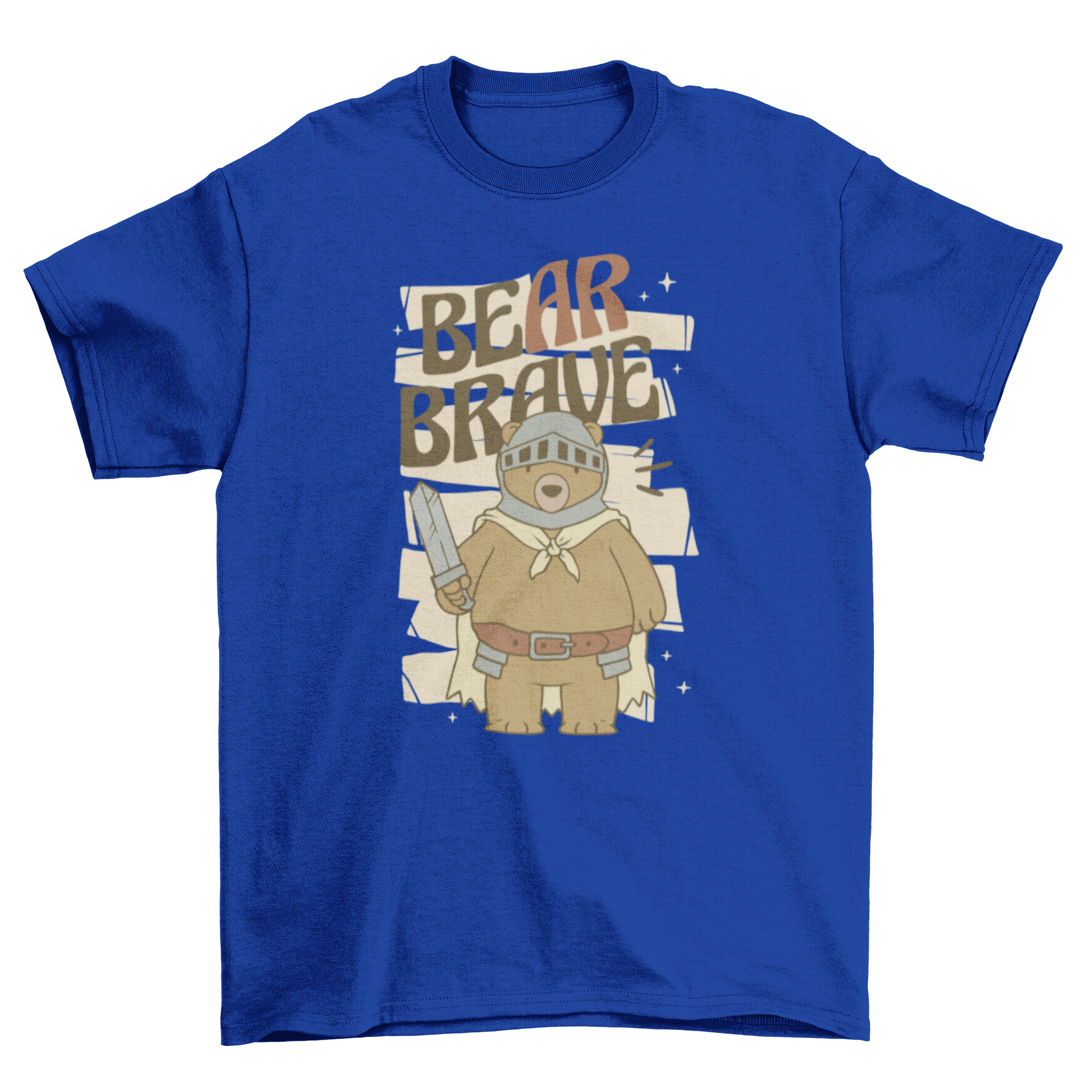 A stylish t-shirt featuring a bear in armor with the quote 'Bear brave', perfect for animal lovers.