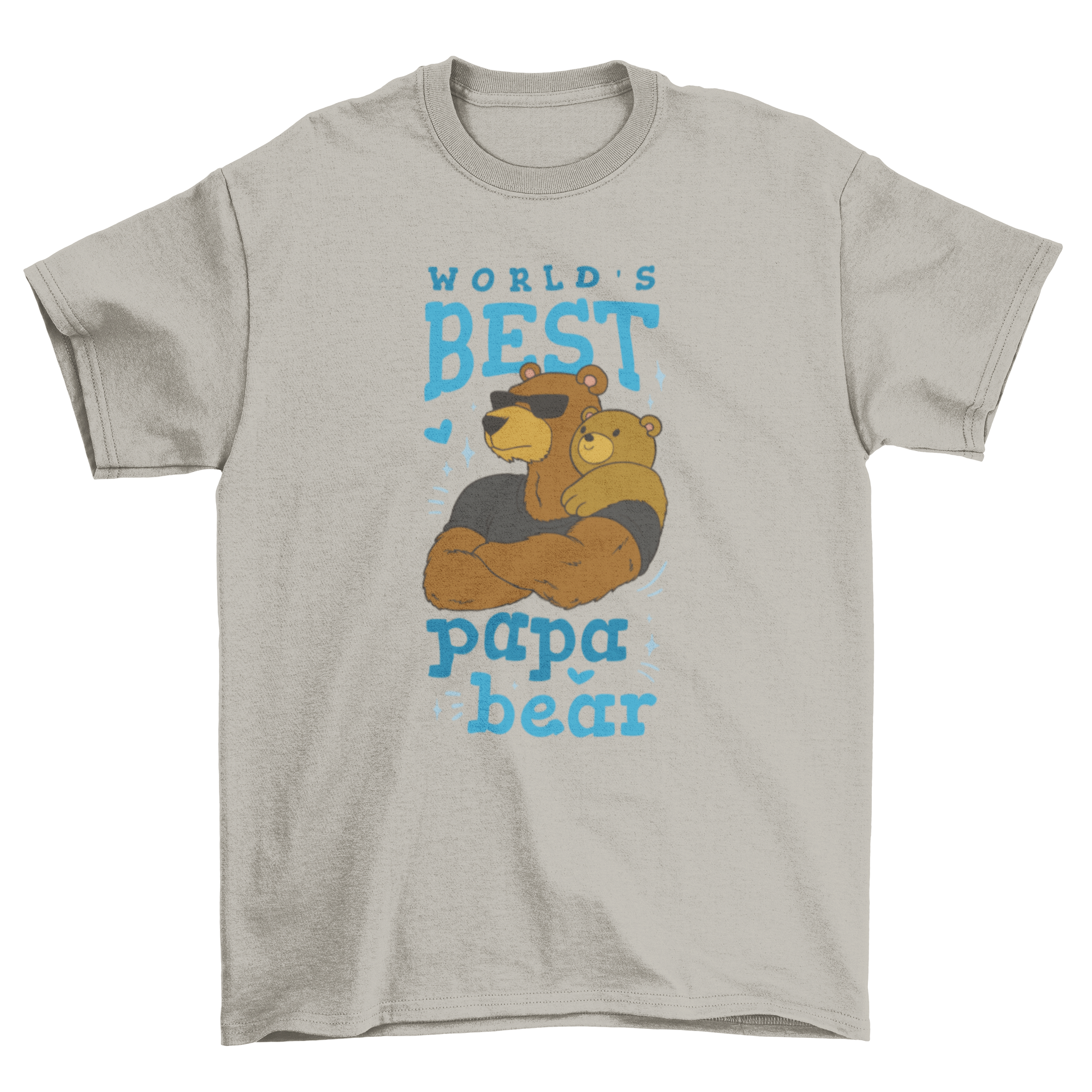 Bear dad t-shirt featuring a bear with his son and the quote 'World's best papa bear' in a stylish design.