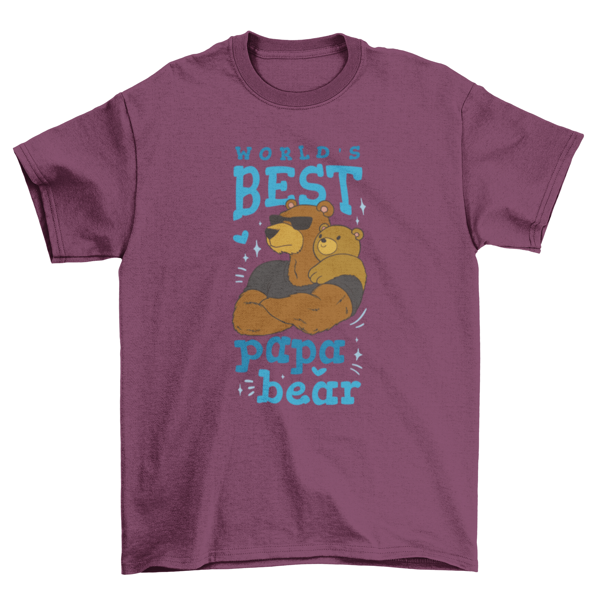 Bear dad t-shirt featuring a bear with his son and the quote 'World's best papa bear' in a stylish design.