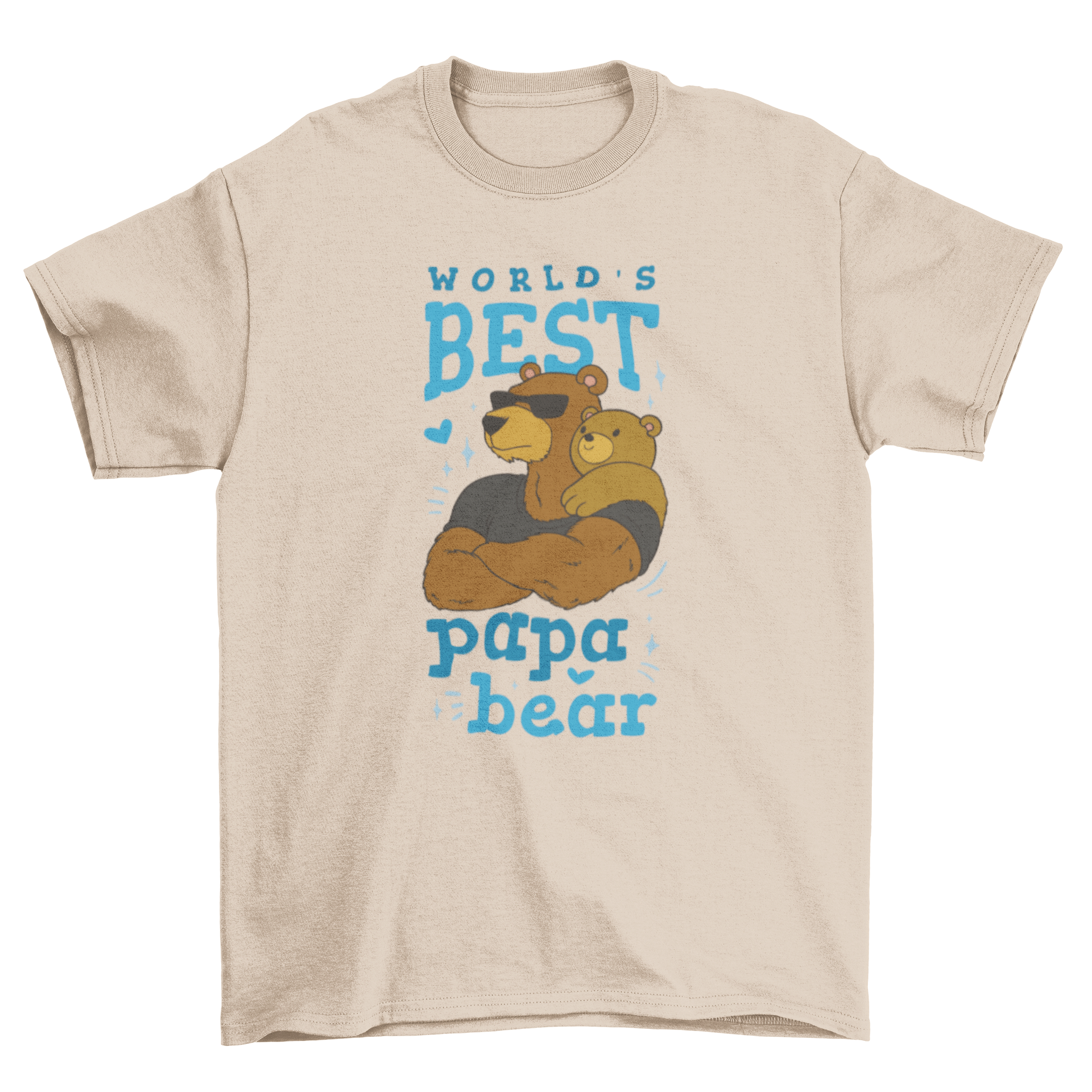 Bear dad t-shirt featuring a bear with his son and the quote 'World's best papa bear' in a stylish design.