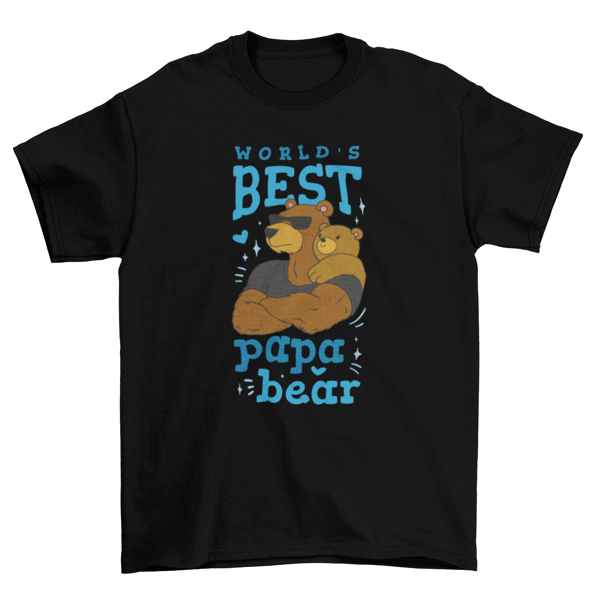 Bear dad t-shirt featuring a bear with his son and the quote 'World's best papa bear' in a stylish design.